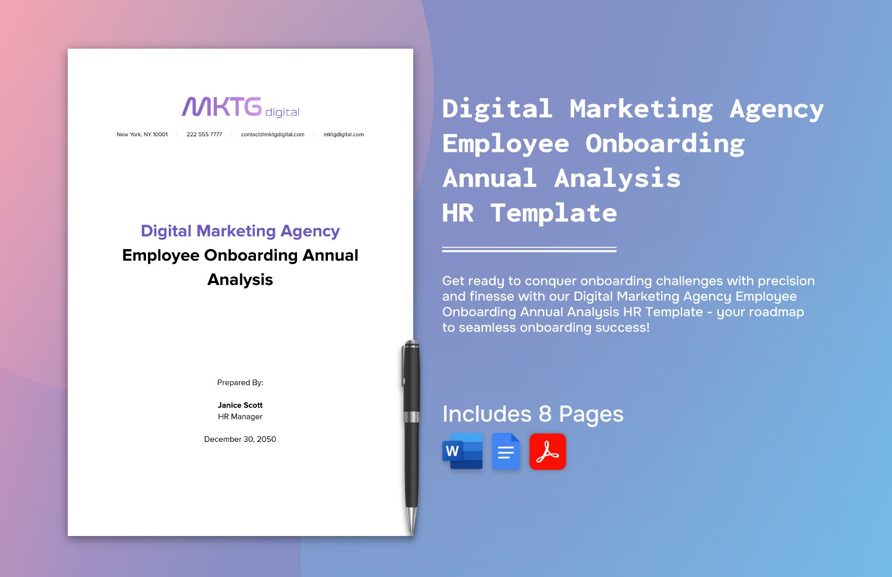 Digital Marketing Agency Employee Onboarding Annual Analysis HR Template
