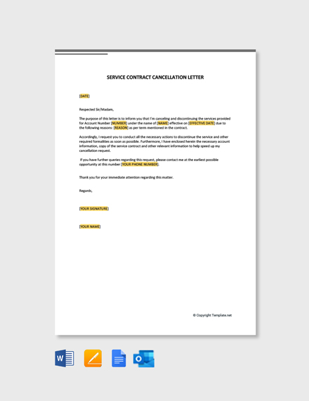 Notice Of Contract Cancellation Letter Template - Google Docs, Word ...