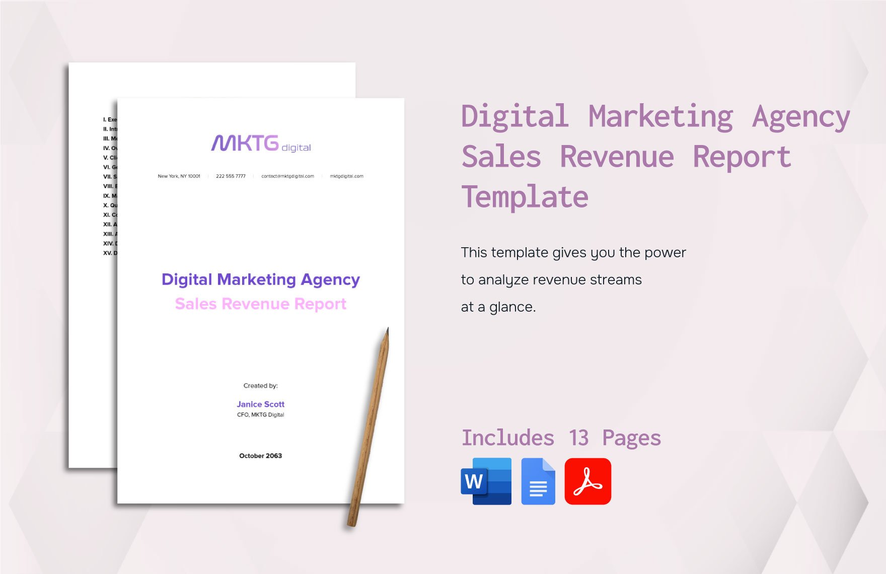 Digital Marketing Agency Sales Revenue Report Template