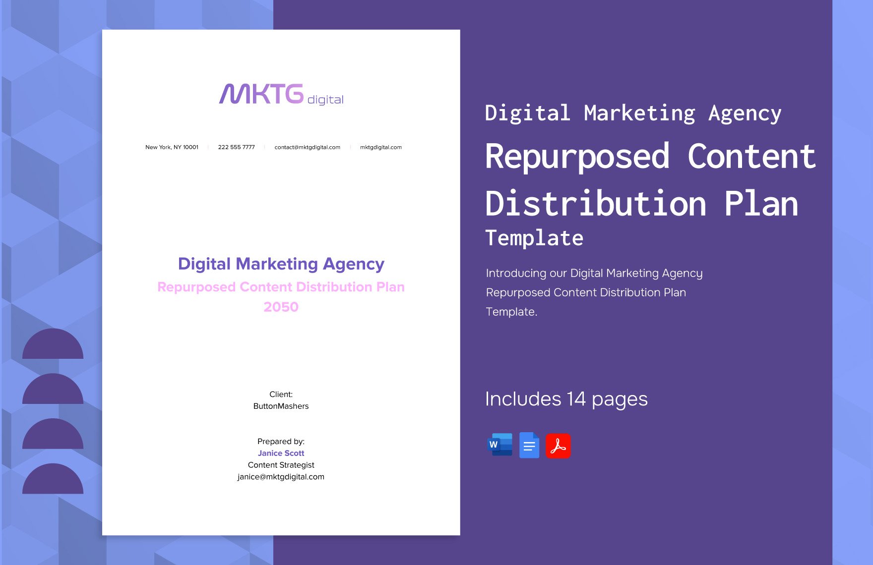 Digital Marketing Agency Repurposed Content Distribution Plan Template