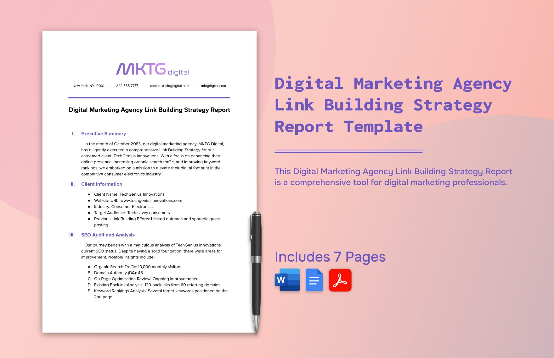 Digital Marketing Agency Link Building Strategy Report Template