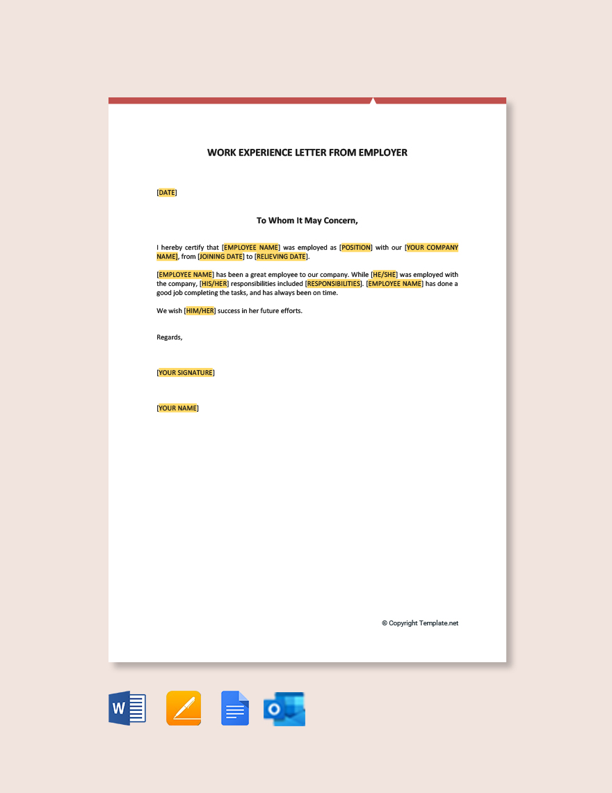 work experience letter sample pdf