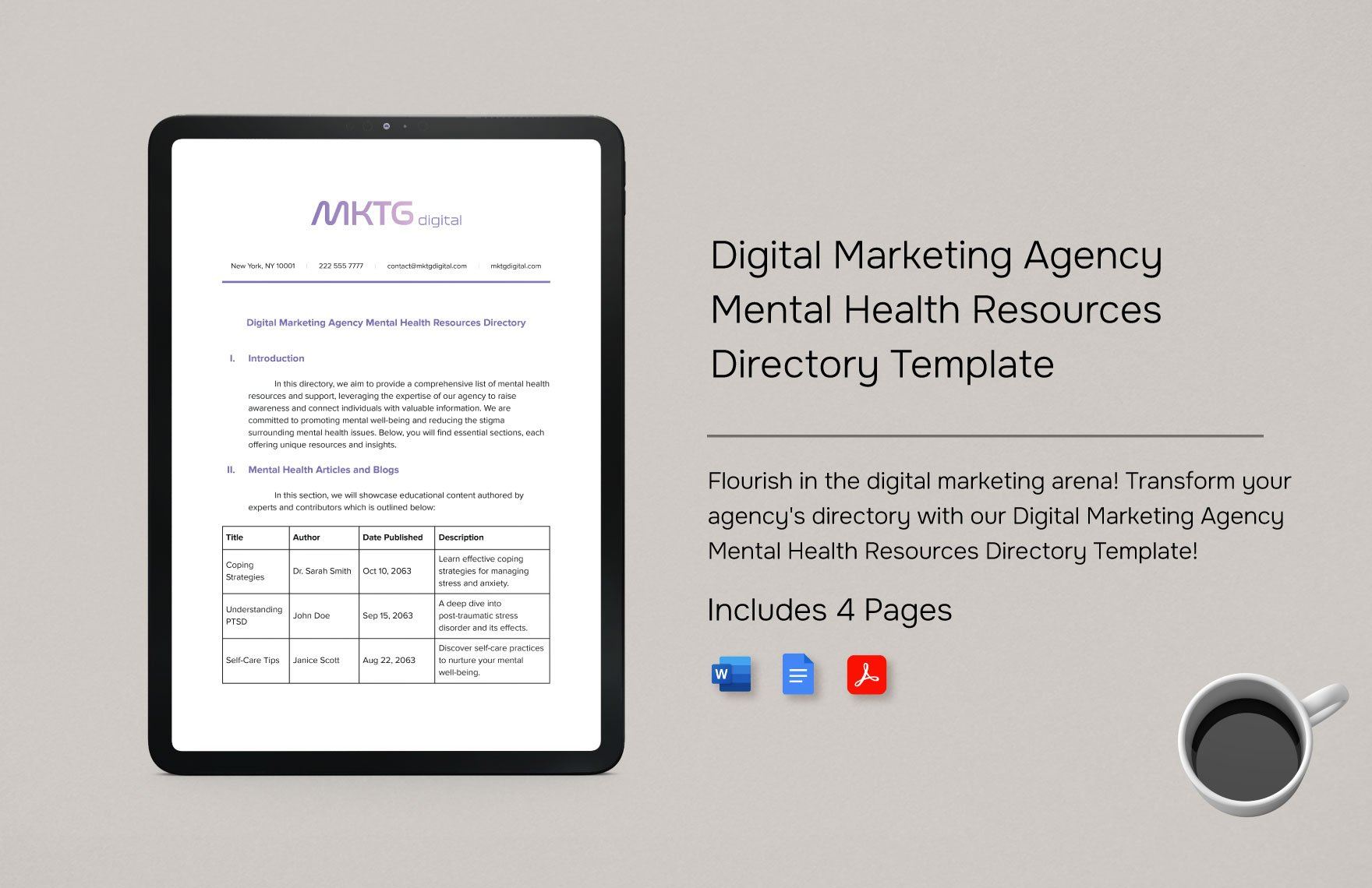 Digital Marketing Agency Mental Health Resources Directory Template in Word, Google Docs, PDF
