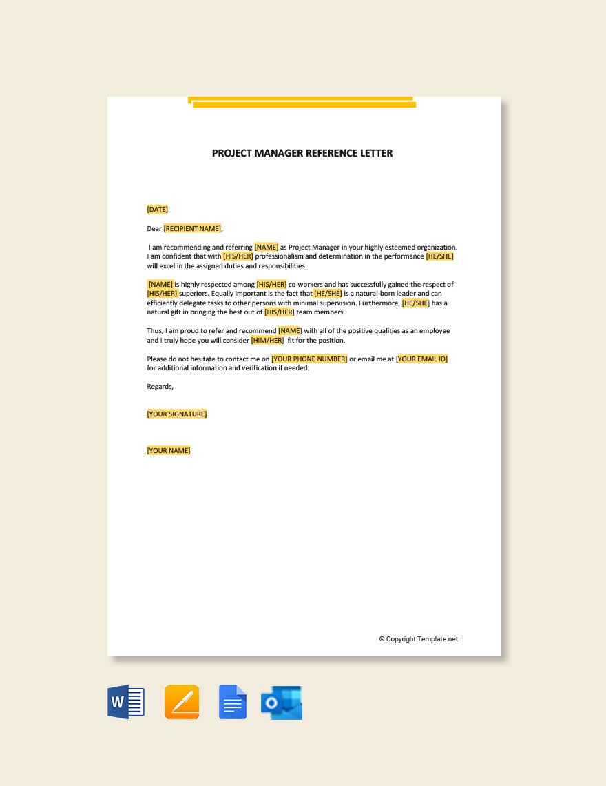 Project Manager Reference Letter Template