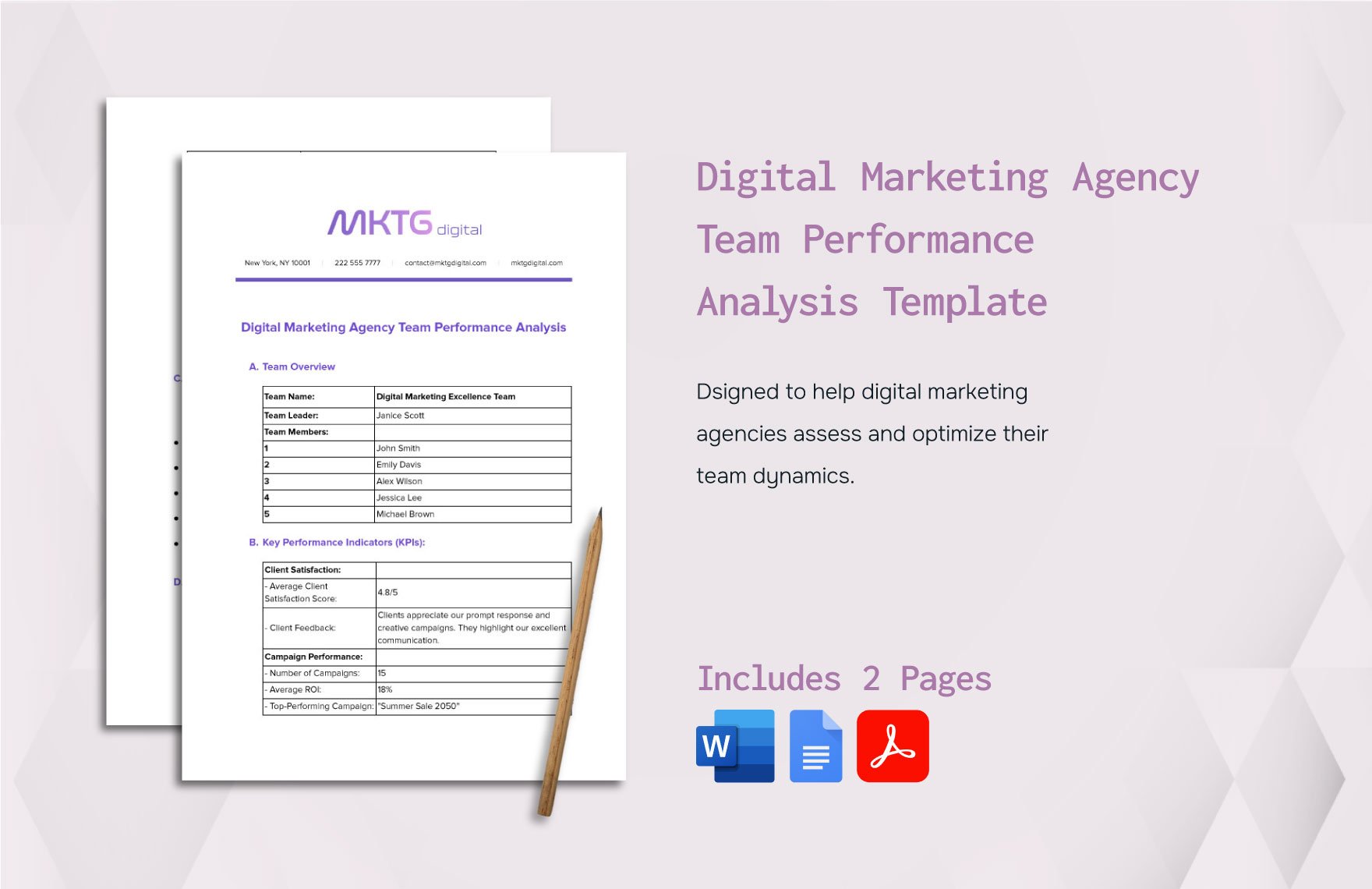 Digital Marketing Agency Team Performance Analysis Template