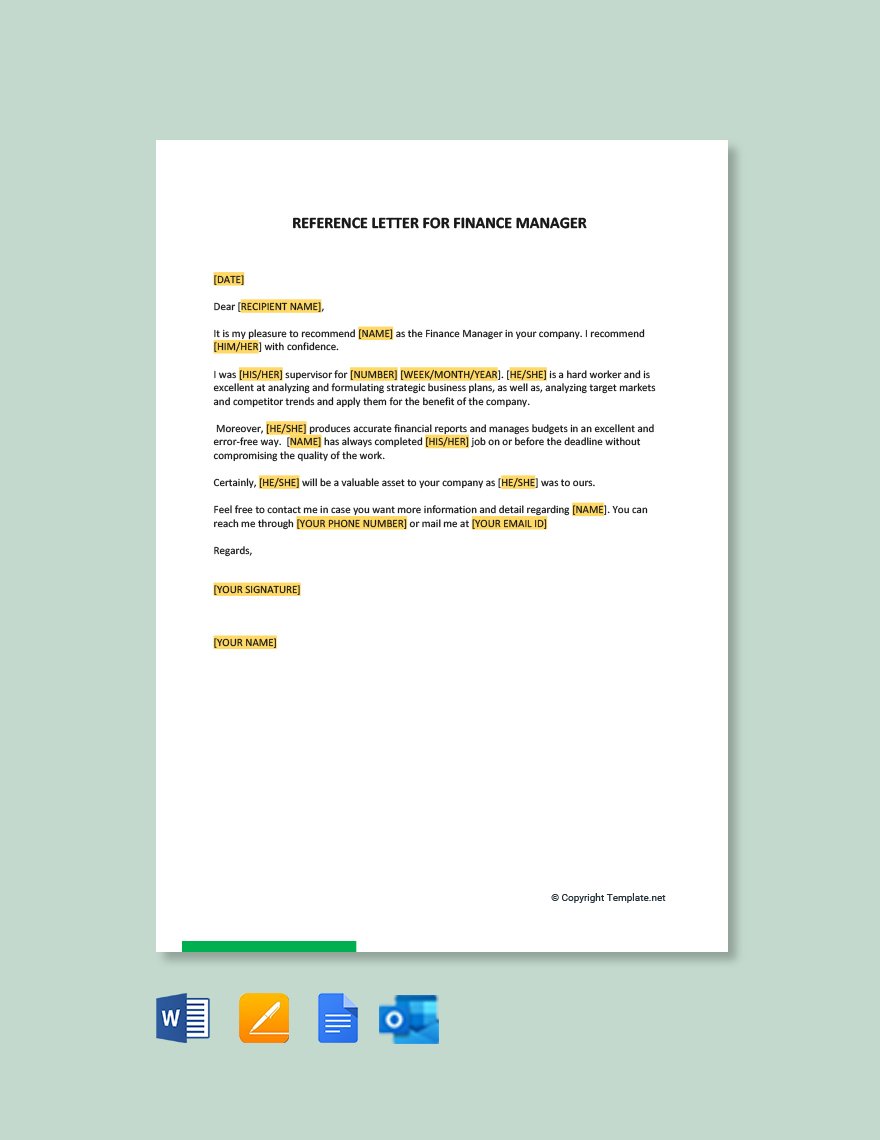 Free Reference Letter for Finance Manager Template