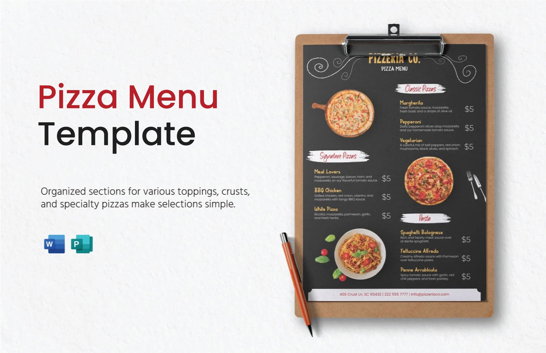 Free Pizza Menu Template in Word, Publisher