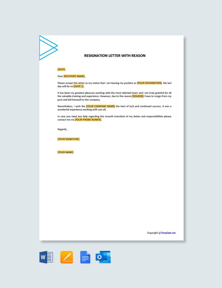 Resignation Letter with Reason Template