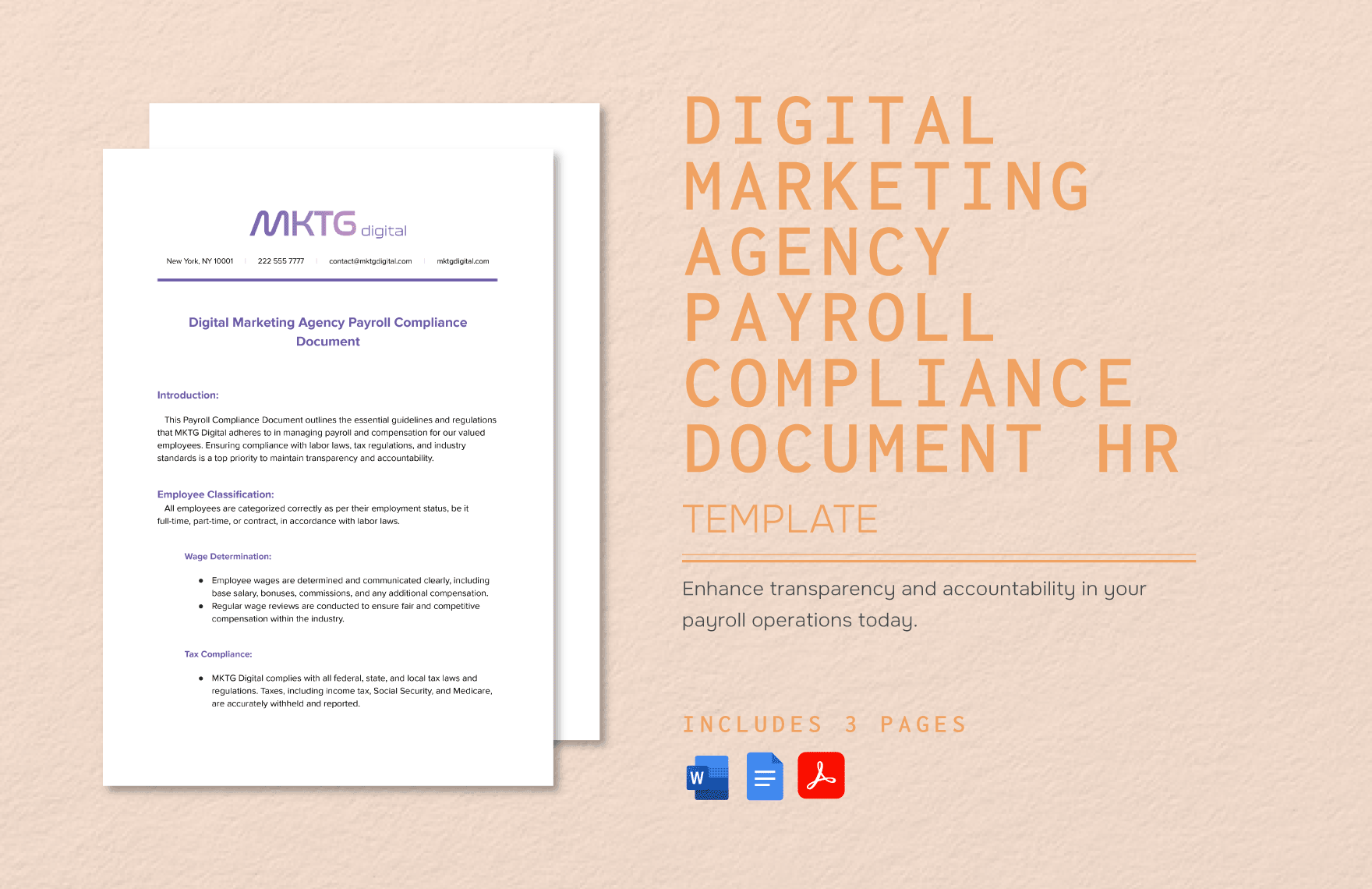 Digital Marketing Agency Payroll Compliance Document HR Template in Word, Google Docs, PDF