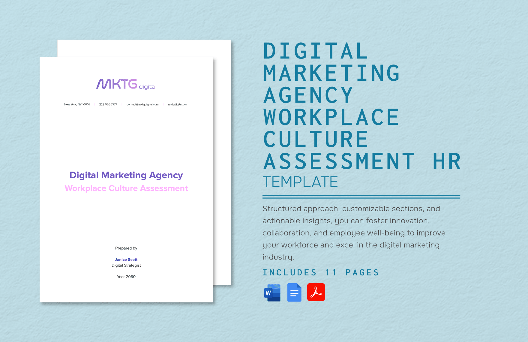 Digital Marketing Agency Workplace Culture Assessment HR Template in Word, Google Docs, PDF