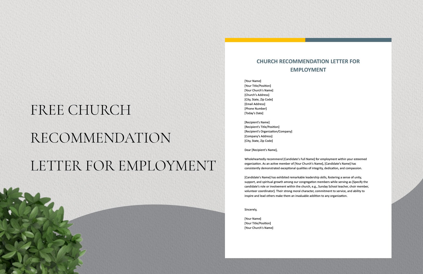 Free Church Recommendation Letter For Employment