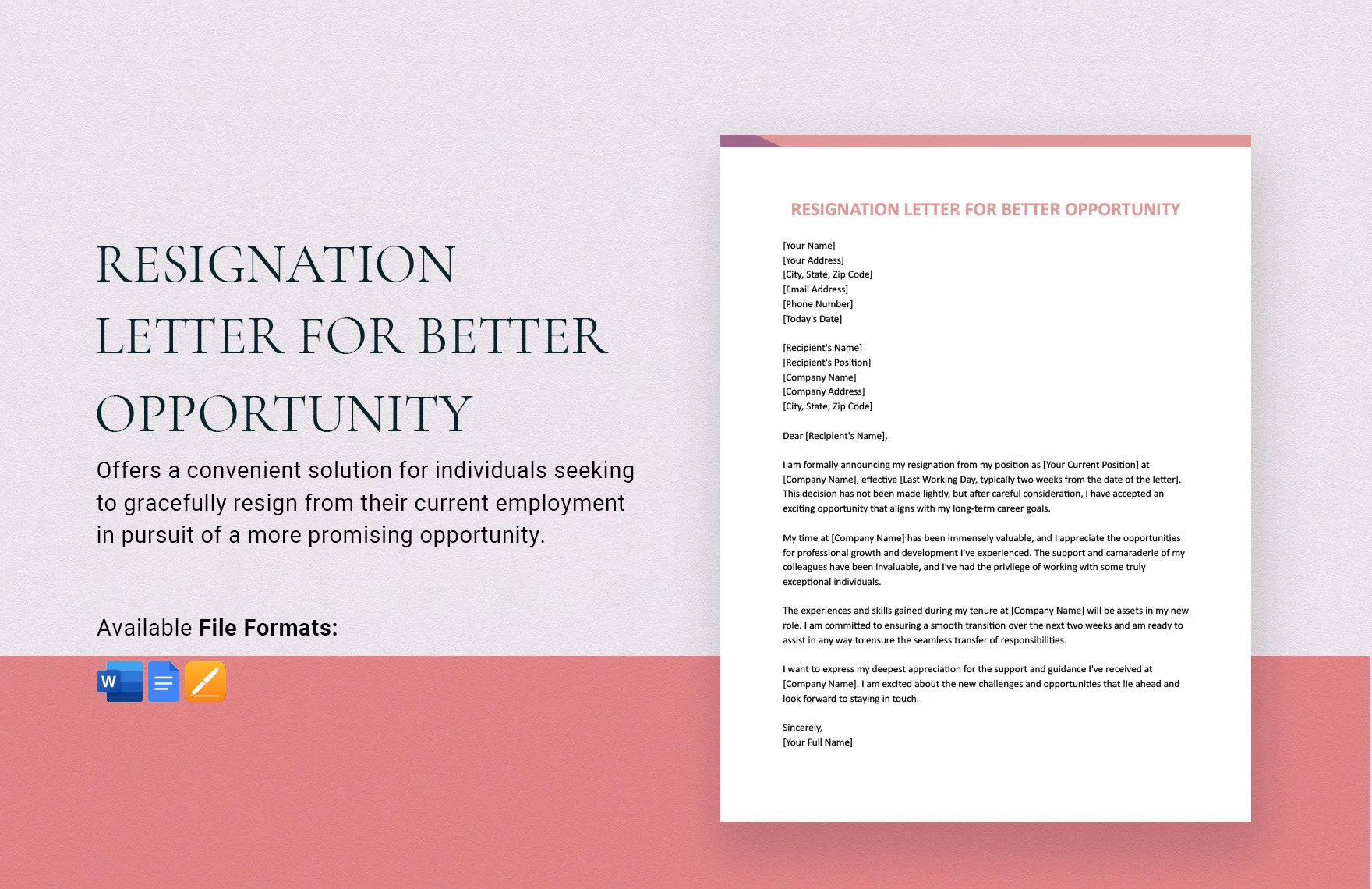 Free Resignation Letter For Better Opportunity in Word, Google Docs, Apple Pages