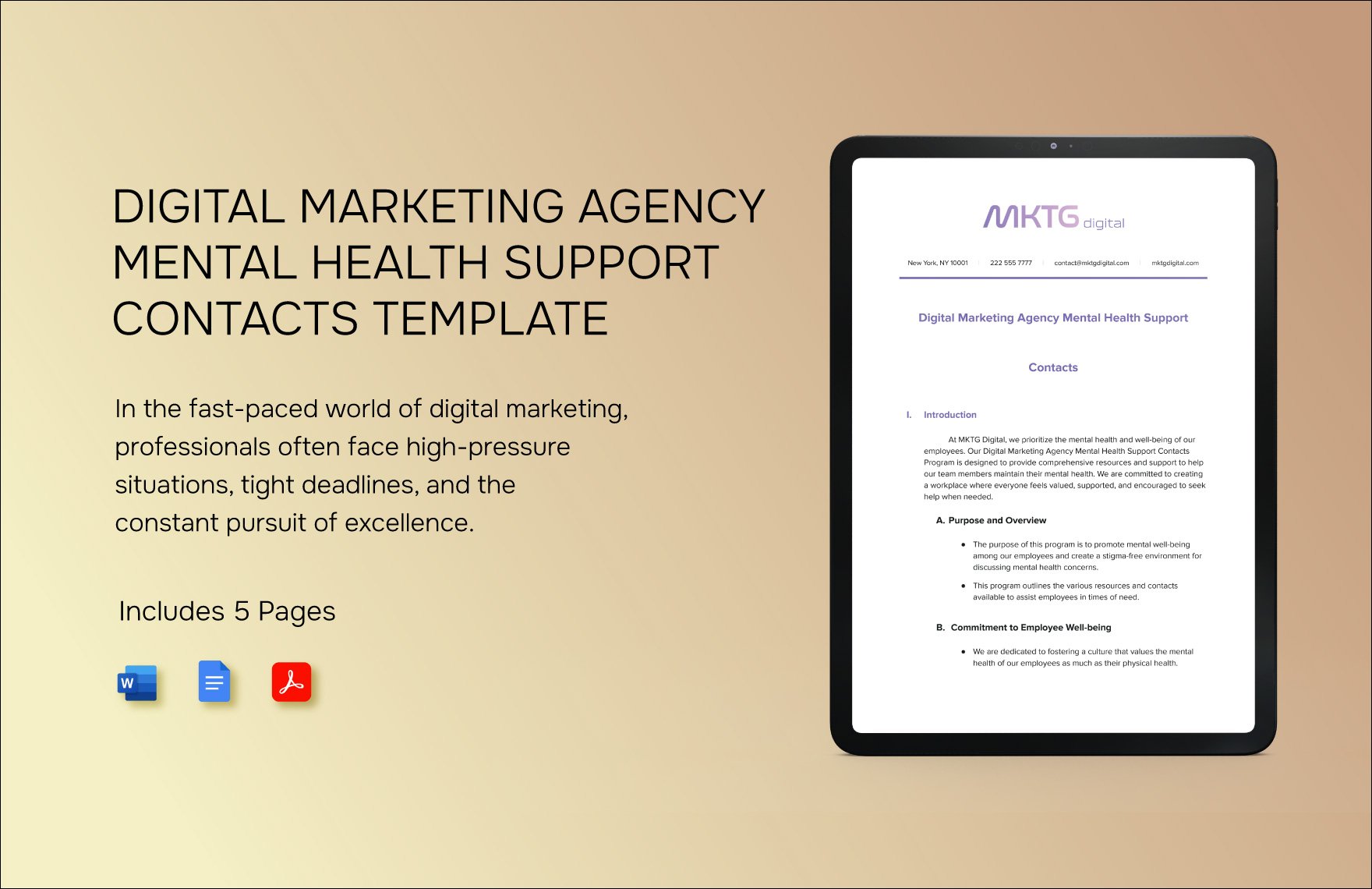 Digital Marketing Agency Mental Health Support Contacts Template