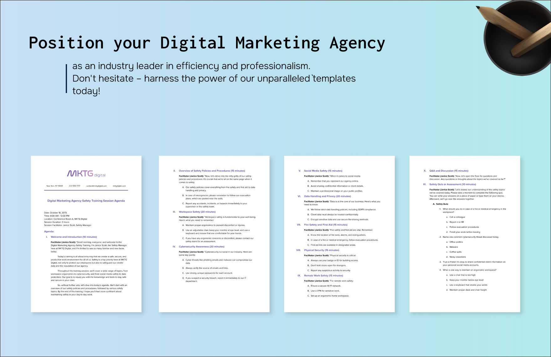 Digital Marketing Agency Safety Training Session Agenda Template