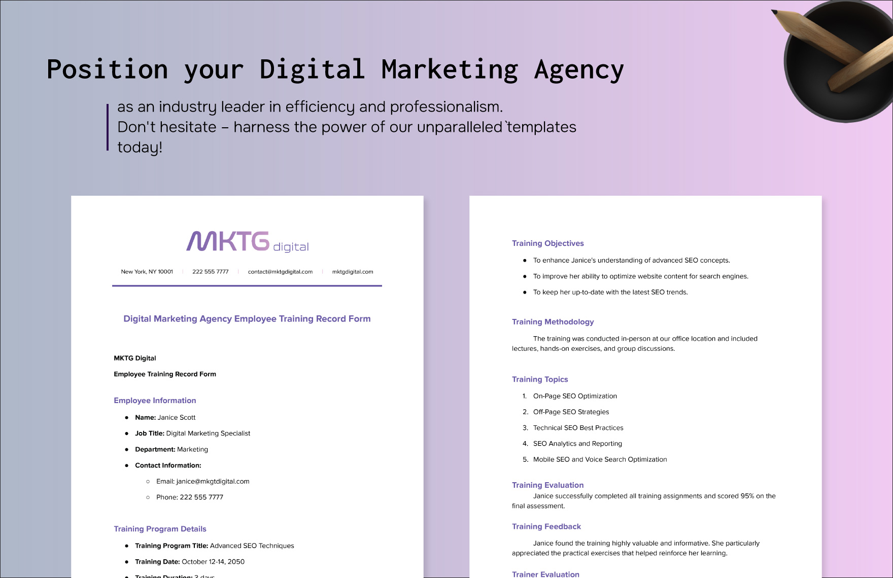 Digital Marketing Agency Employee Training Record Form Template