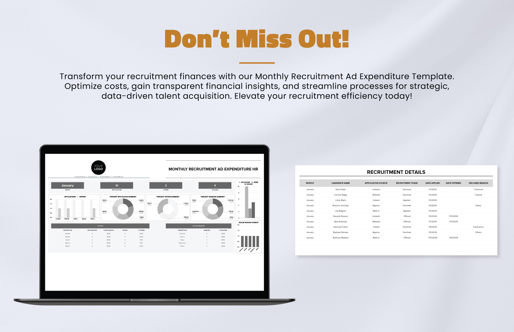 Monthly Recruitment Ad Expenditure HR Template