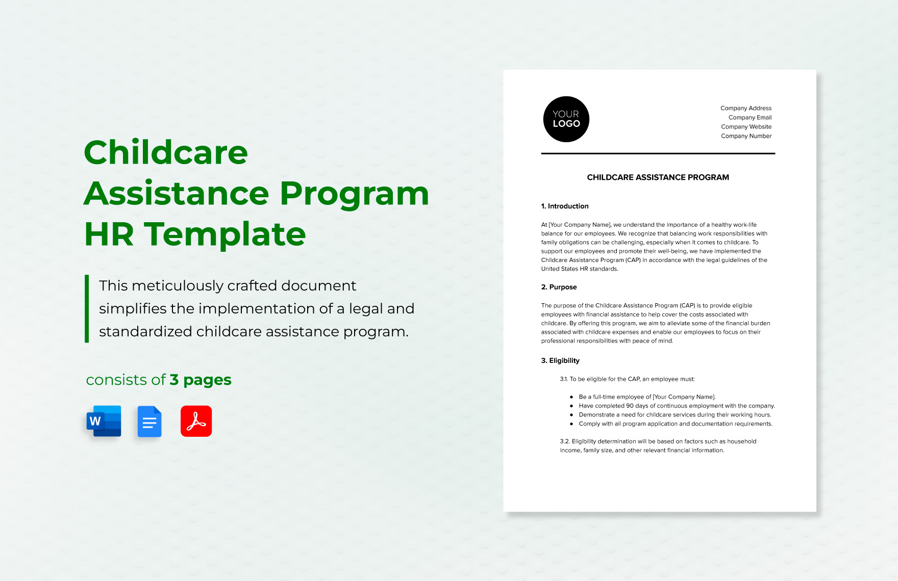 Childcare Assistance Program HR Template in Word, Google Docs, PDF