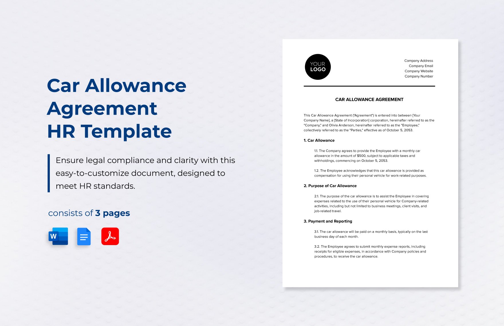 Car Allowance Agreement HR Template