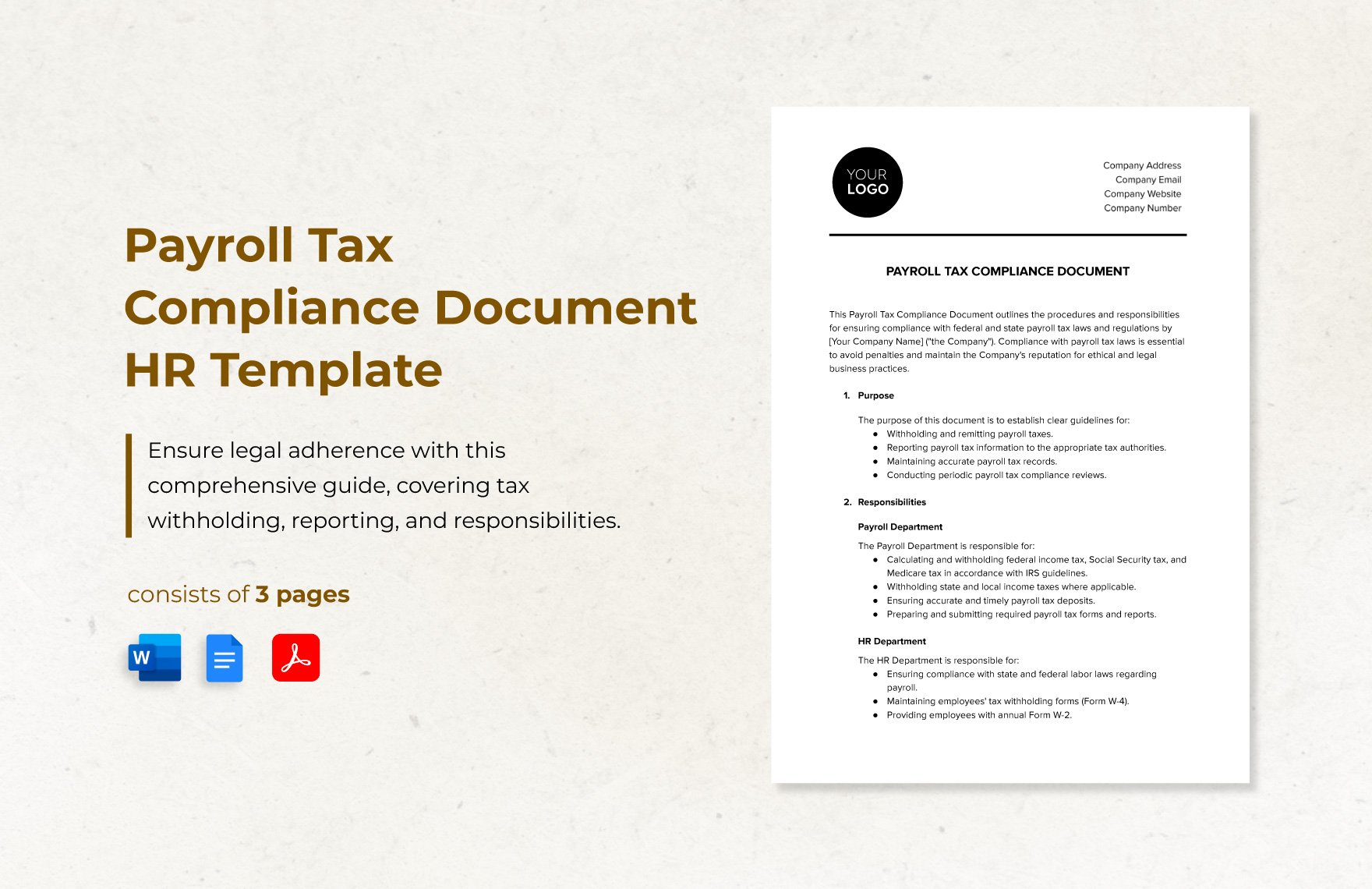 Payroll Tax Compliance Document HR Template in Word, Google Docs, PDF
