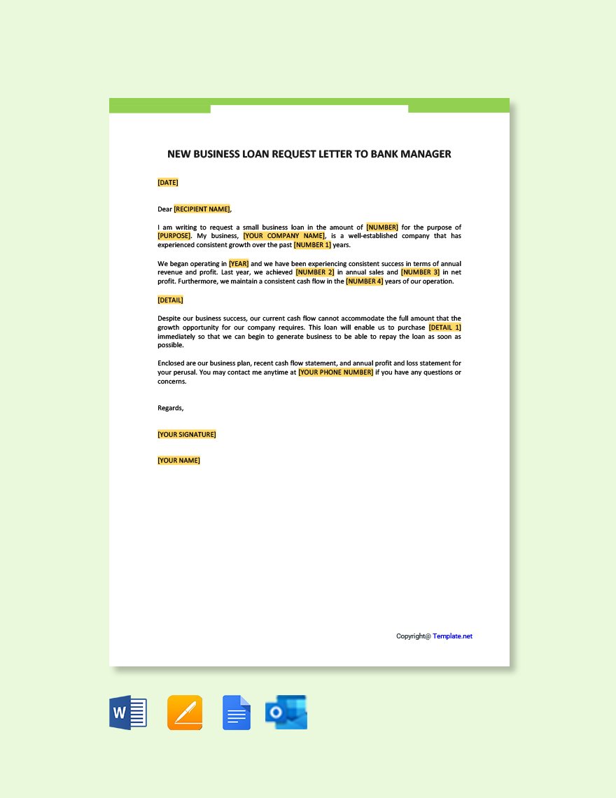 Free New Business Loan Request Letter To Bank Manager Template
