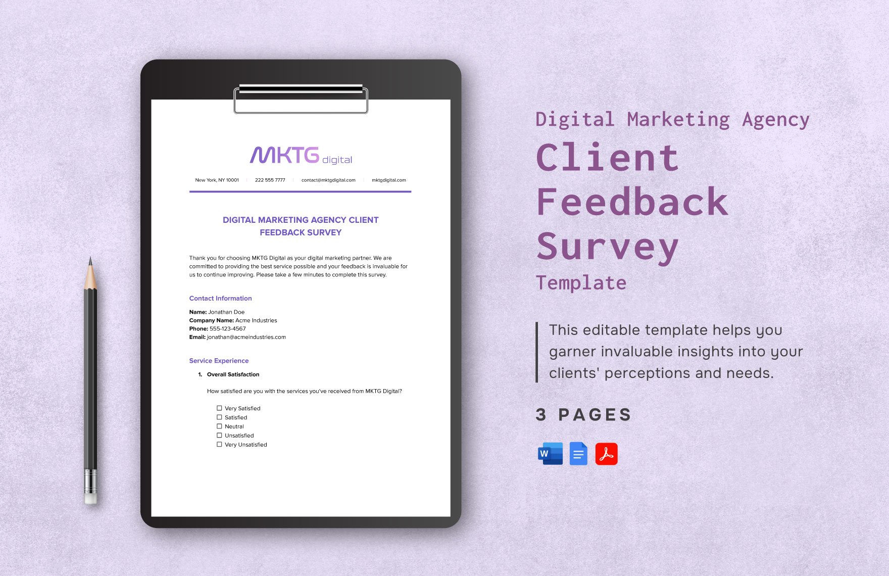 Digital Marketing Agency Client Feedback Survey Template in Word, Google Docs, PDF