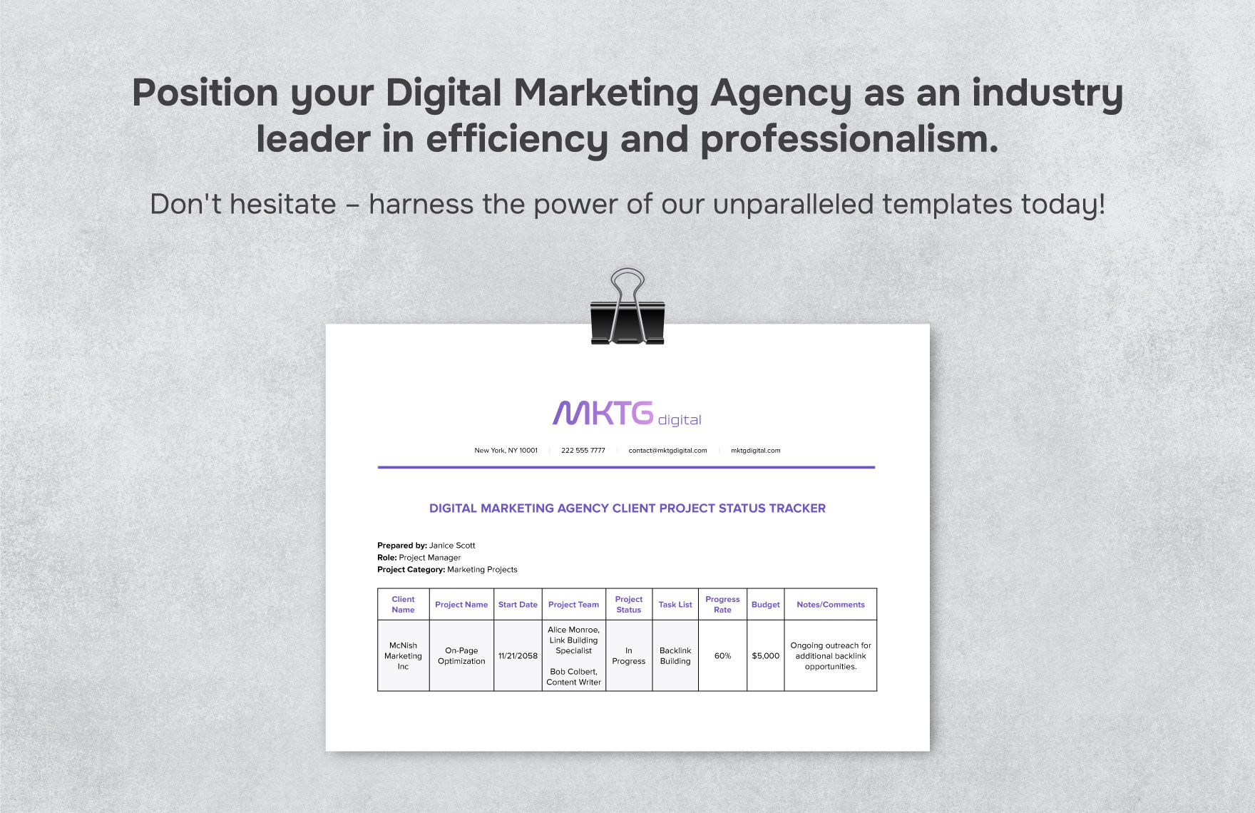 Digital Marketing Agency Client Project Status Tracker Template