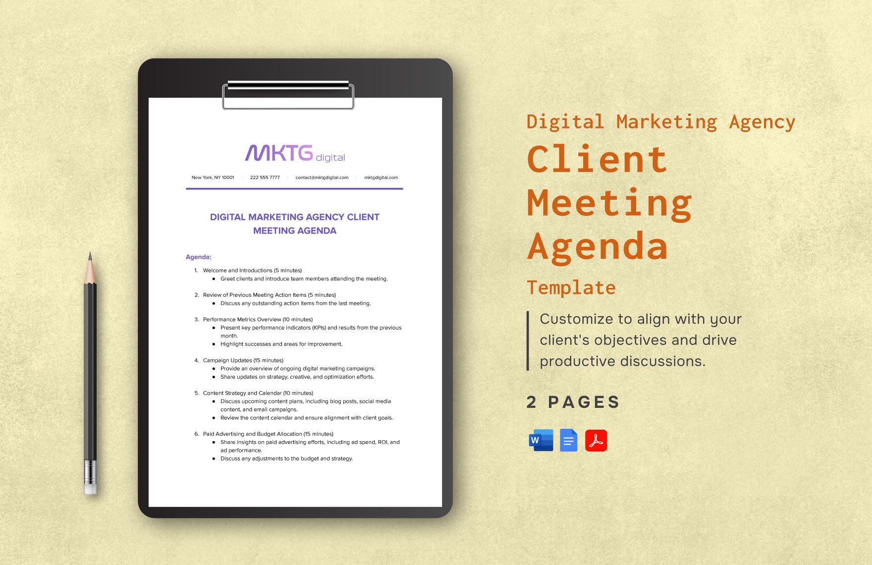 Digital Marketing Agency Client Meeting Agenda Template