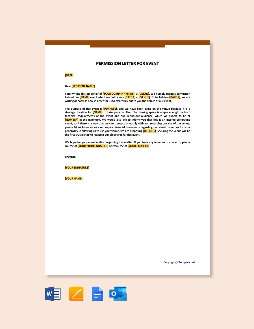Free Permission Letter For Event Template