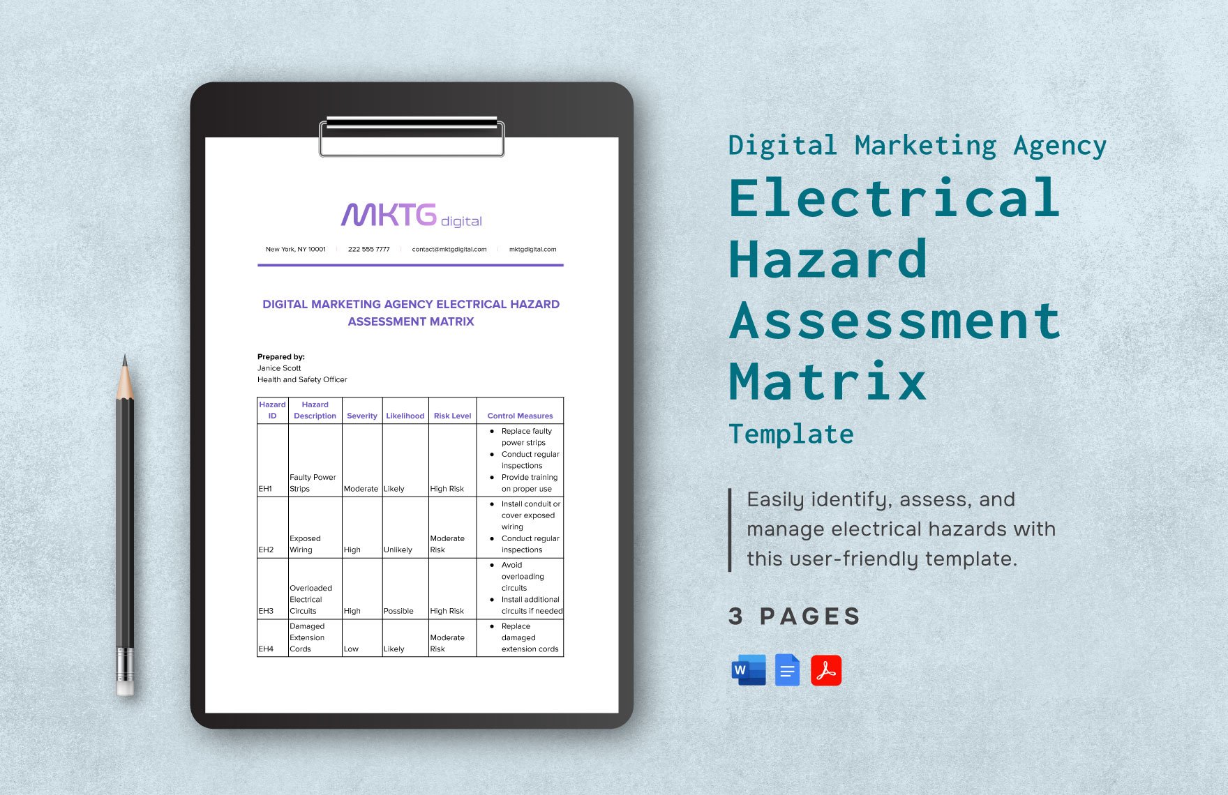 Digital Marketing Agency Electrical Hazard Assessment Matrix Template