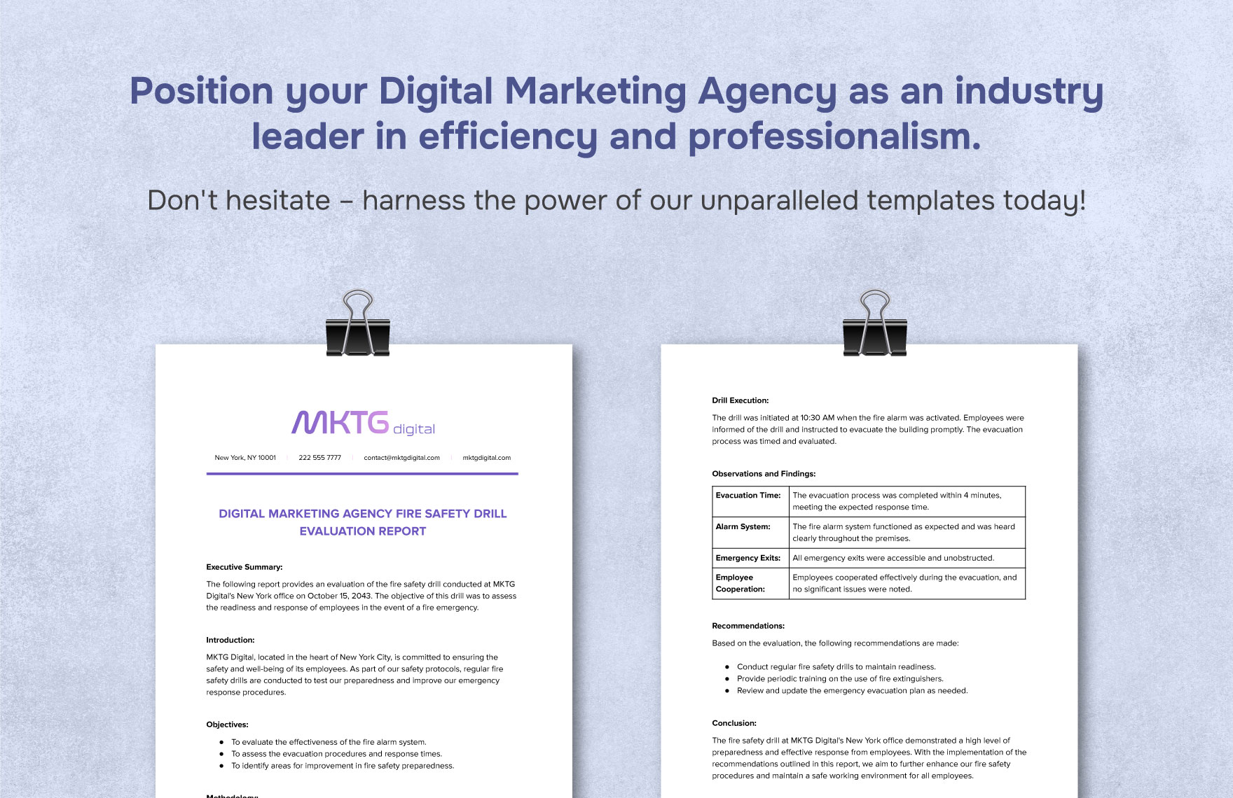 Digital Marketing Agency Fire Safety Drill Evaluation Report Template