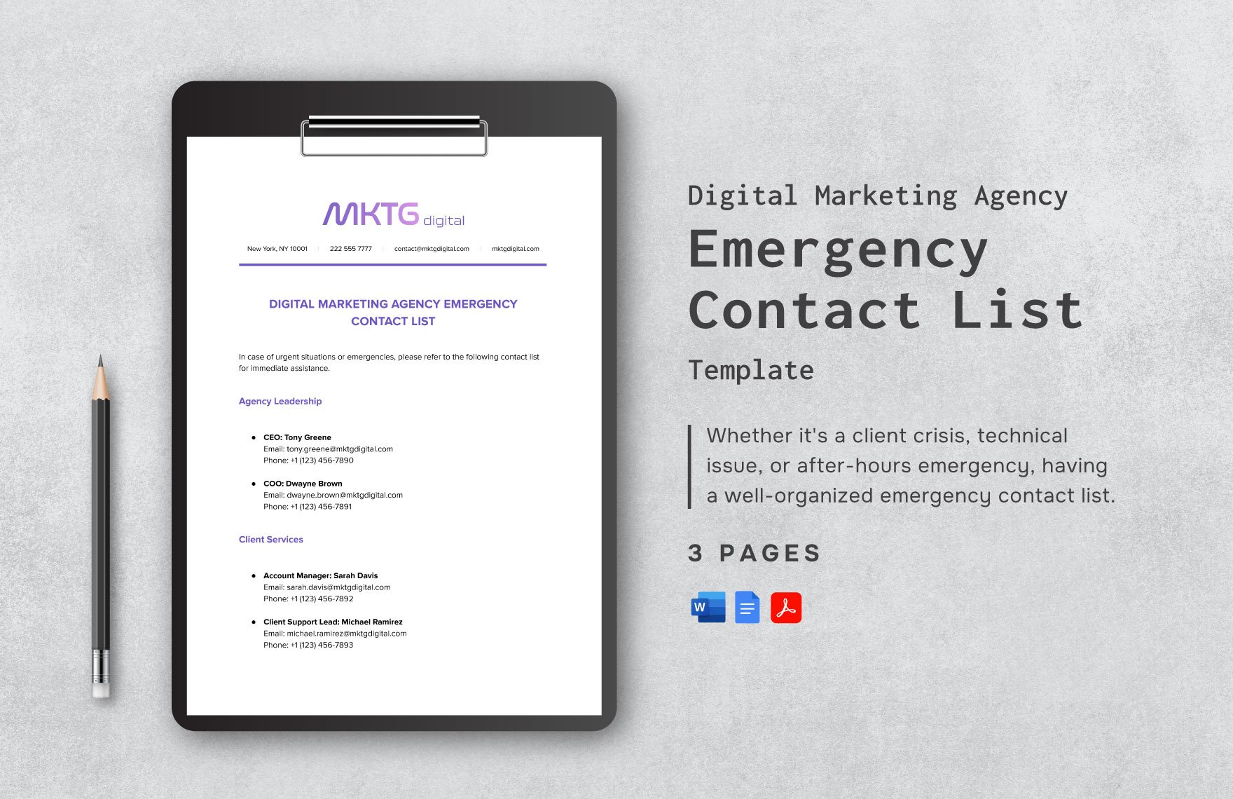 Digital Marketing Agency Emergency Contact List Template