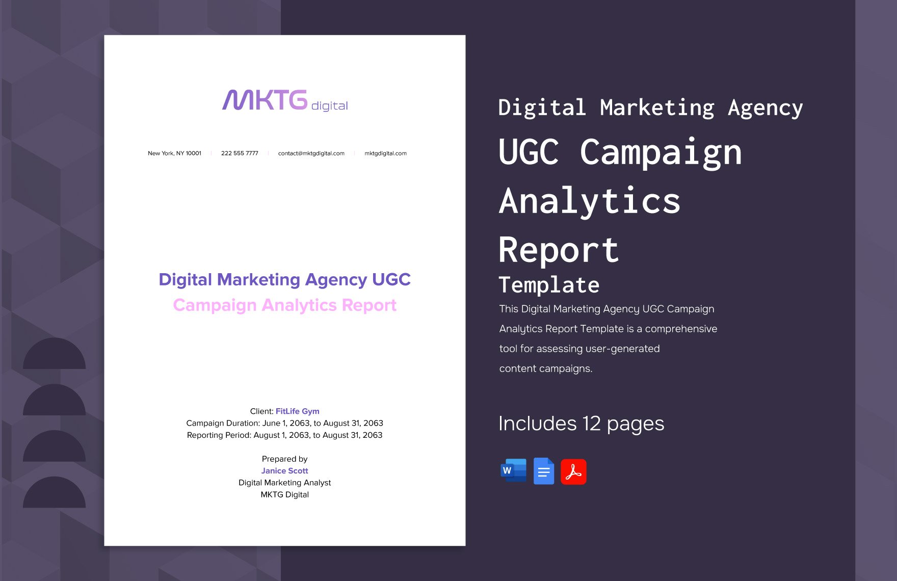 Digital Marketing Agency UGC Campaign Analytics Report Template