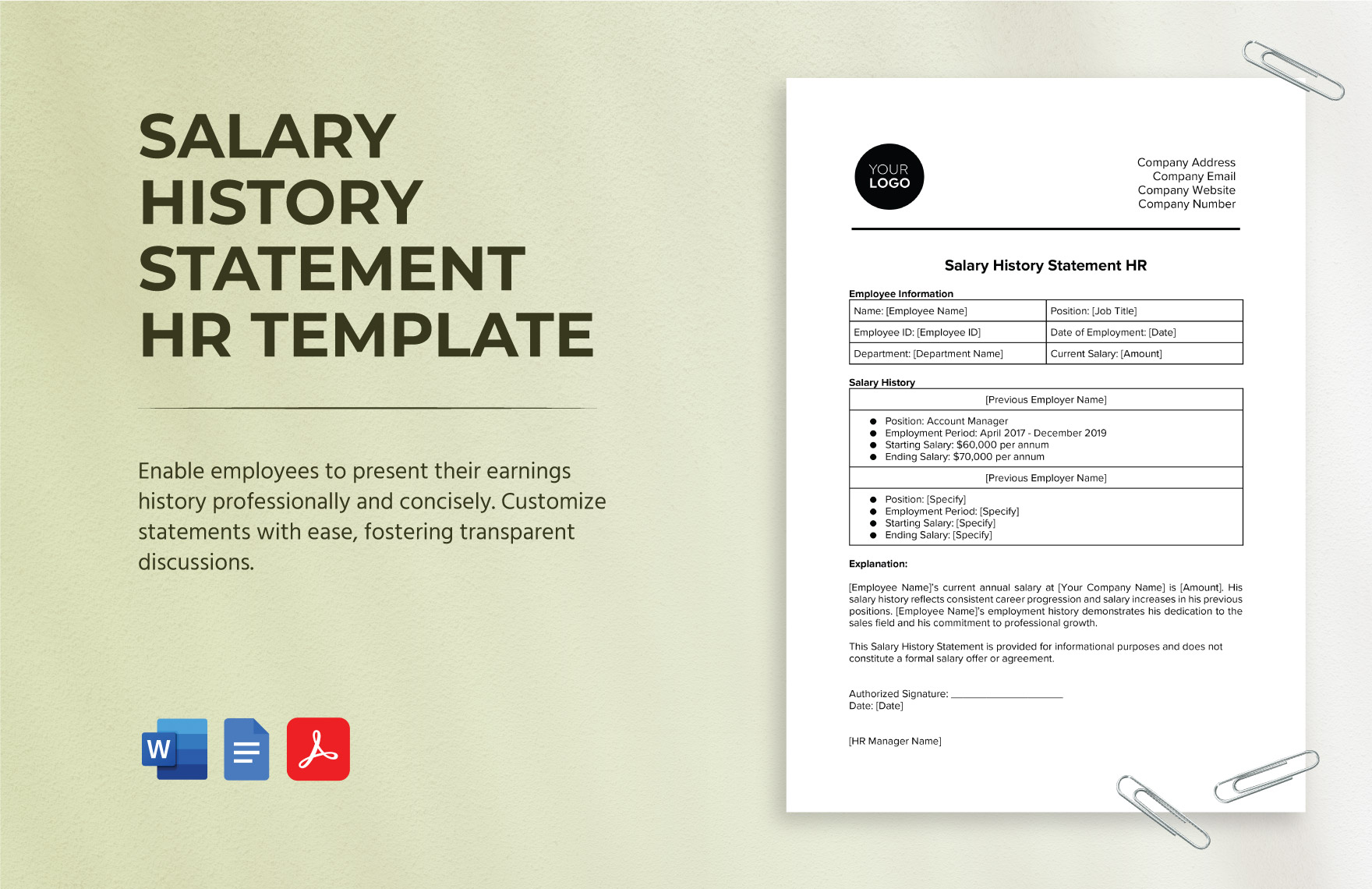 Salary History Statement HR Template - Download in Word, Google Docs ...