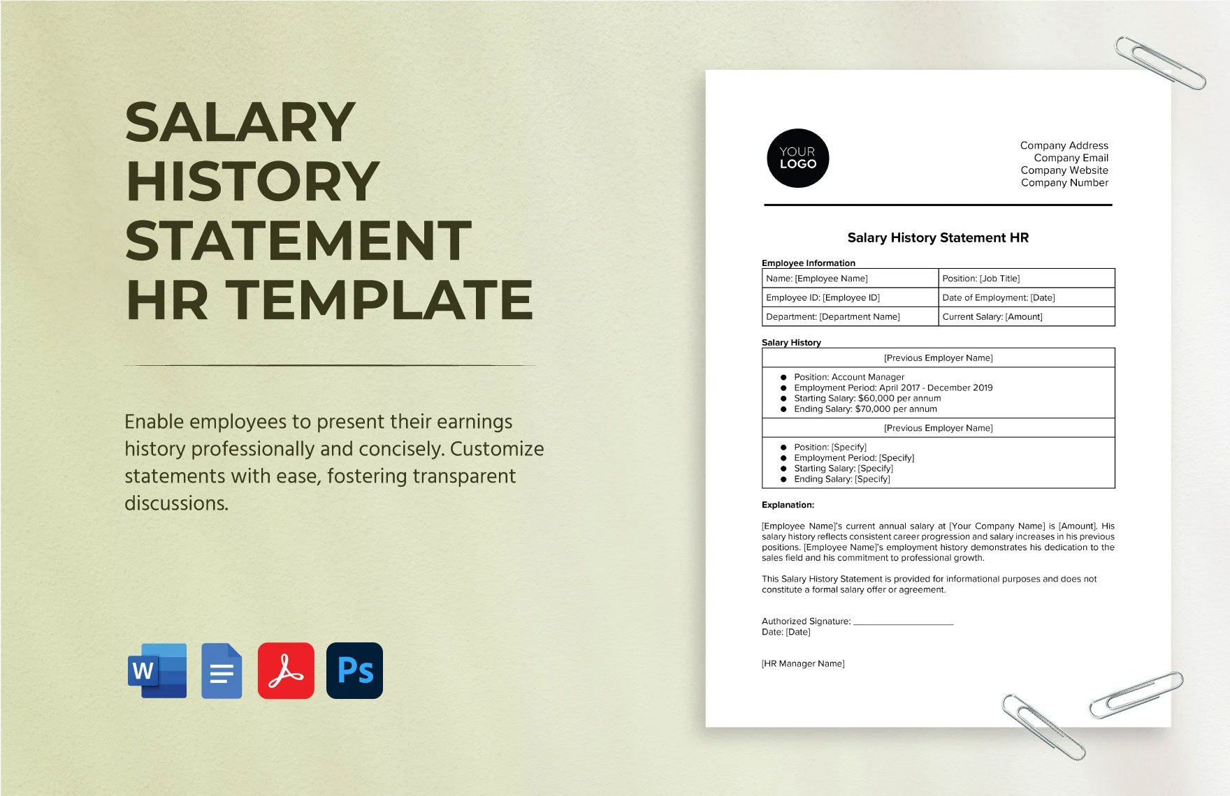 Salary History Statement HR Template