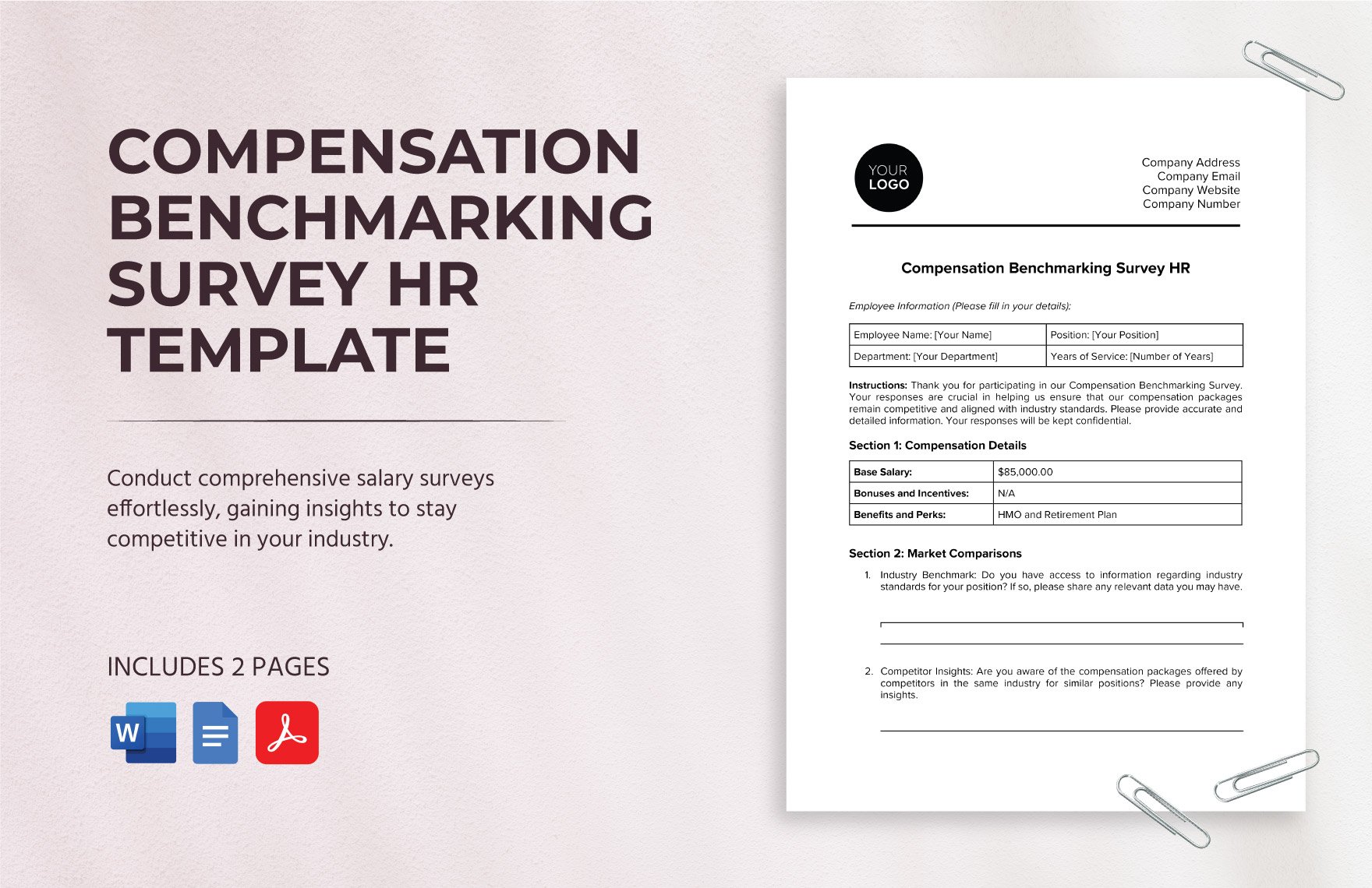 Compensation Benchmarking Survey HR Template