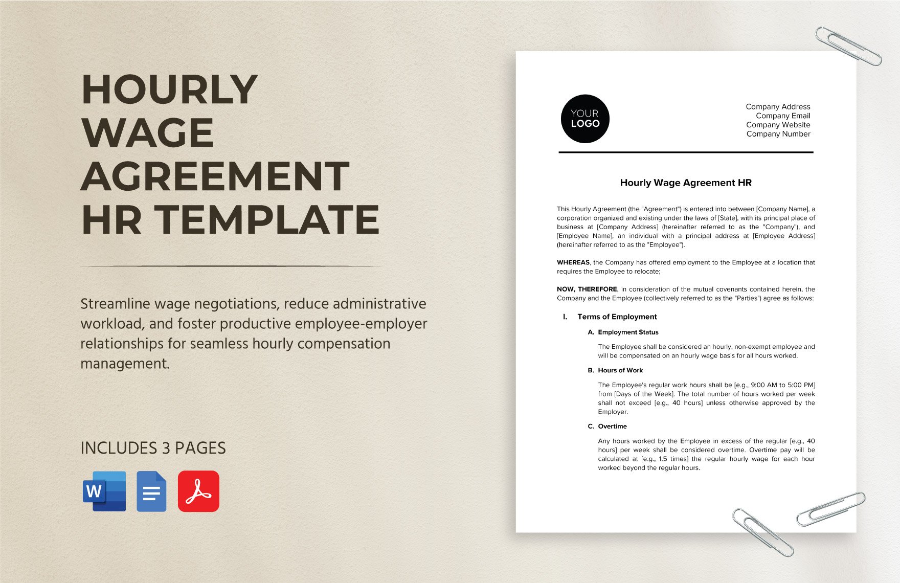 Hourly Wage Agreement HR Template