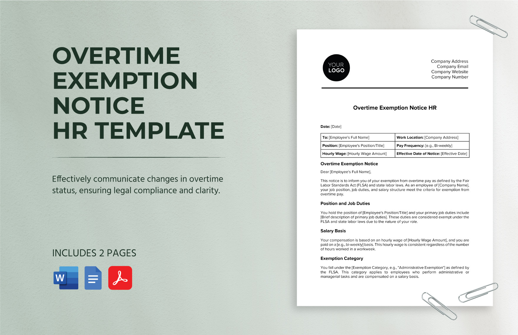 Overtime Exemption Notice HR Template