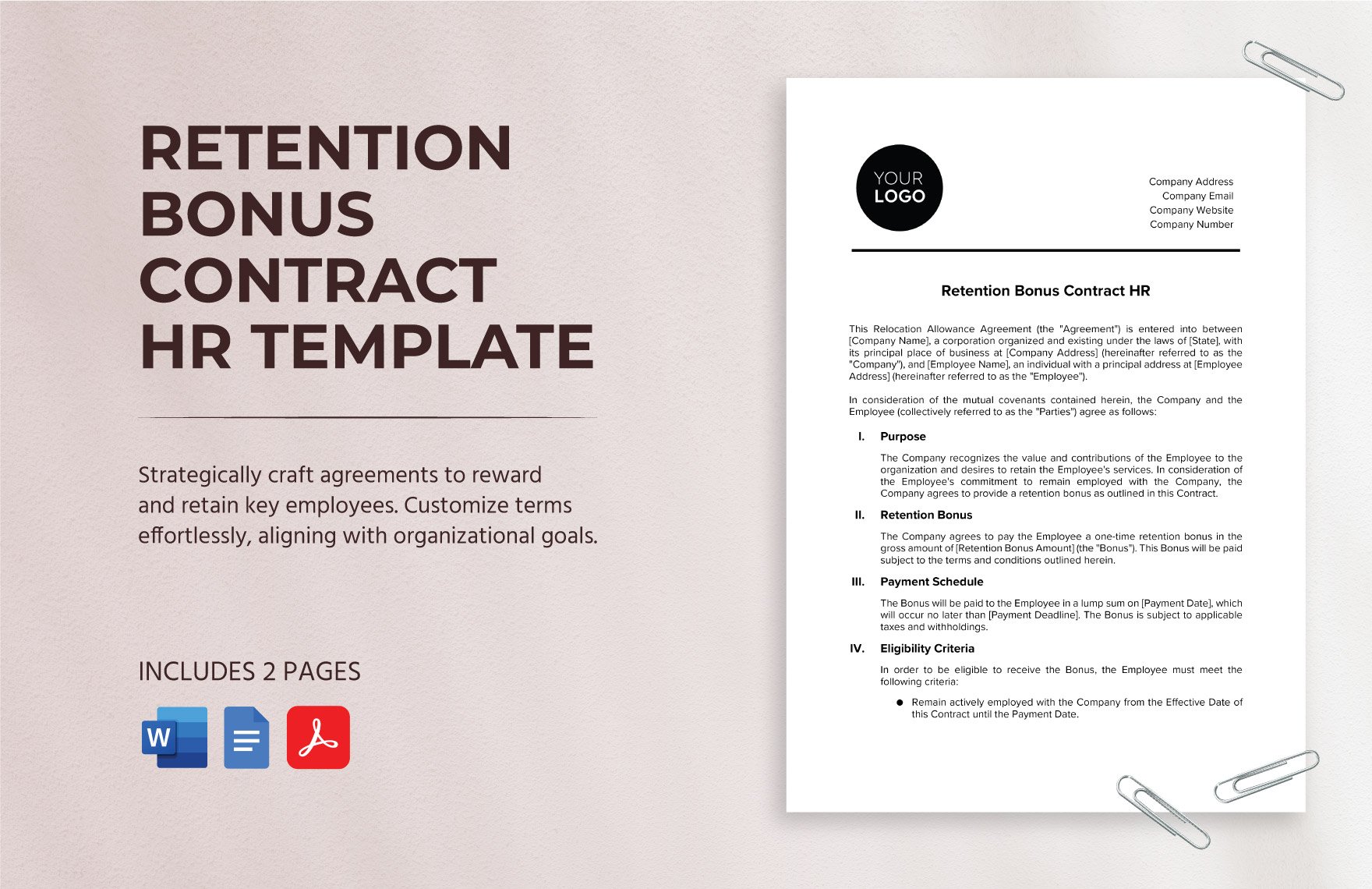 Retention Bonus Contract HR Template