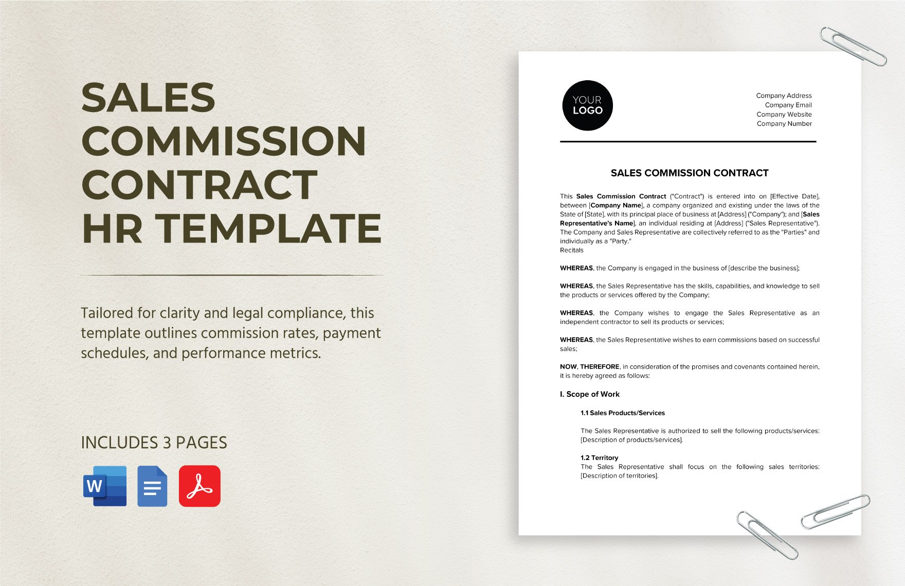 Sales Commission Contract HR Template in Word, Google Docs, PDF