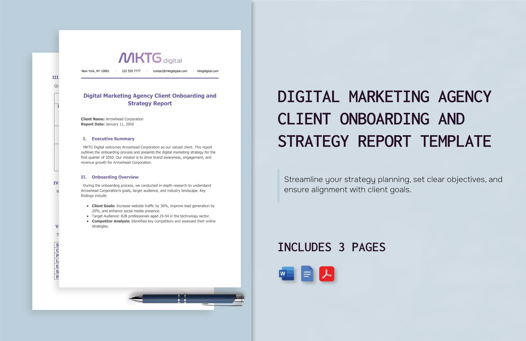 Digital Marketing Agency Client Onboarding and Strategy Report Template