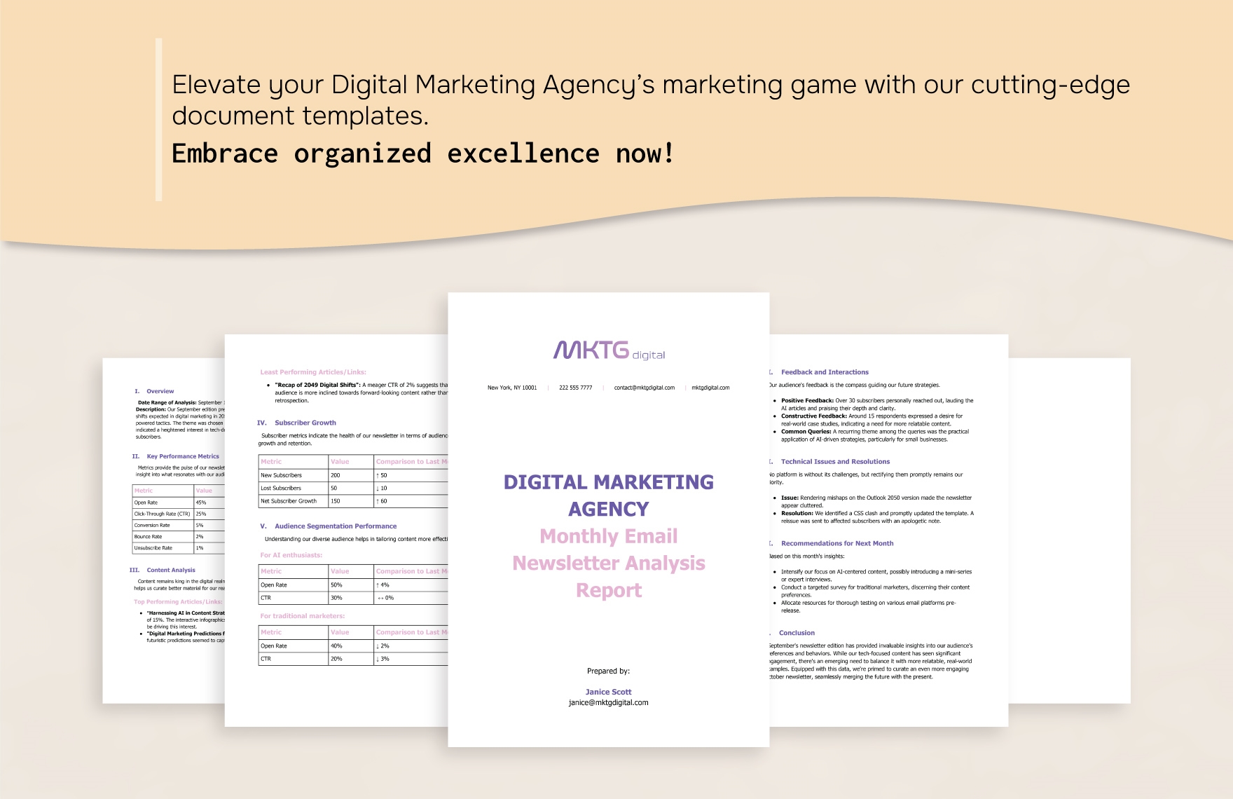 Digital Marketing Agency Monthly Email Newsletter Analysis Report Template