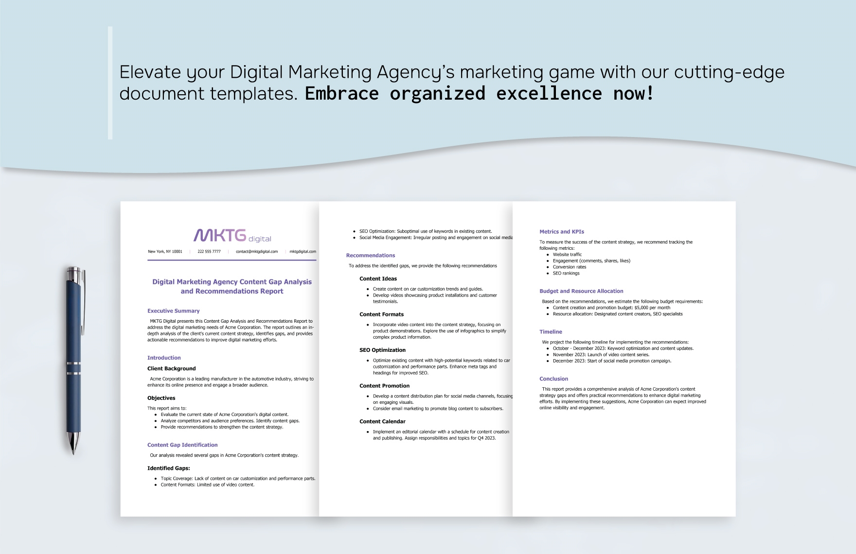 Digital Marketing Agency Content Gap Analysis and Recommendations Report Template