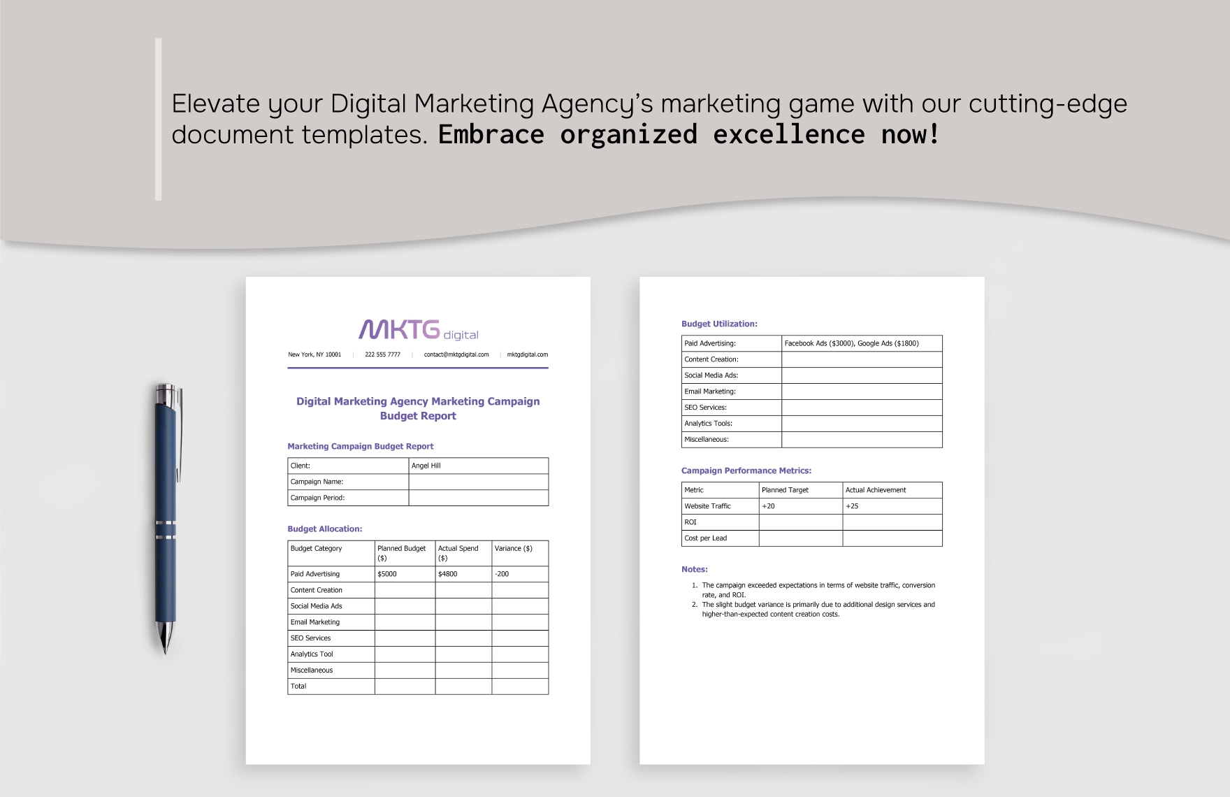 Digital Marketing Agency Marketing Campaign Budget Report Template