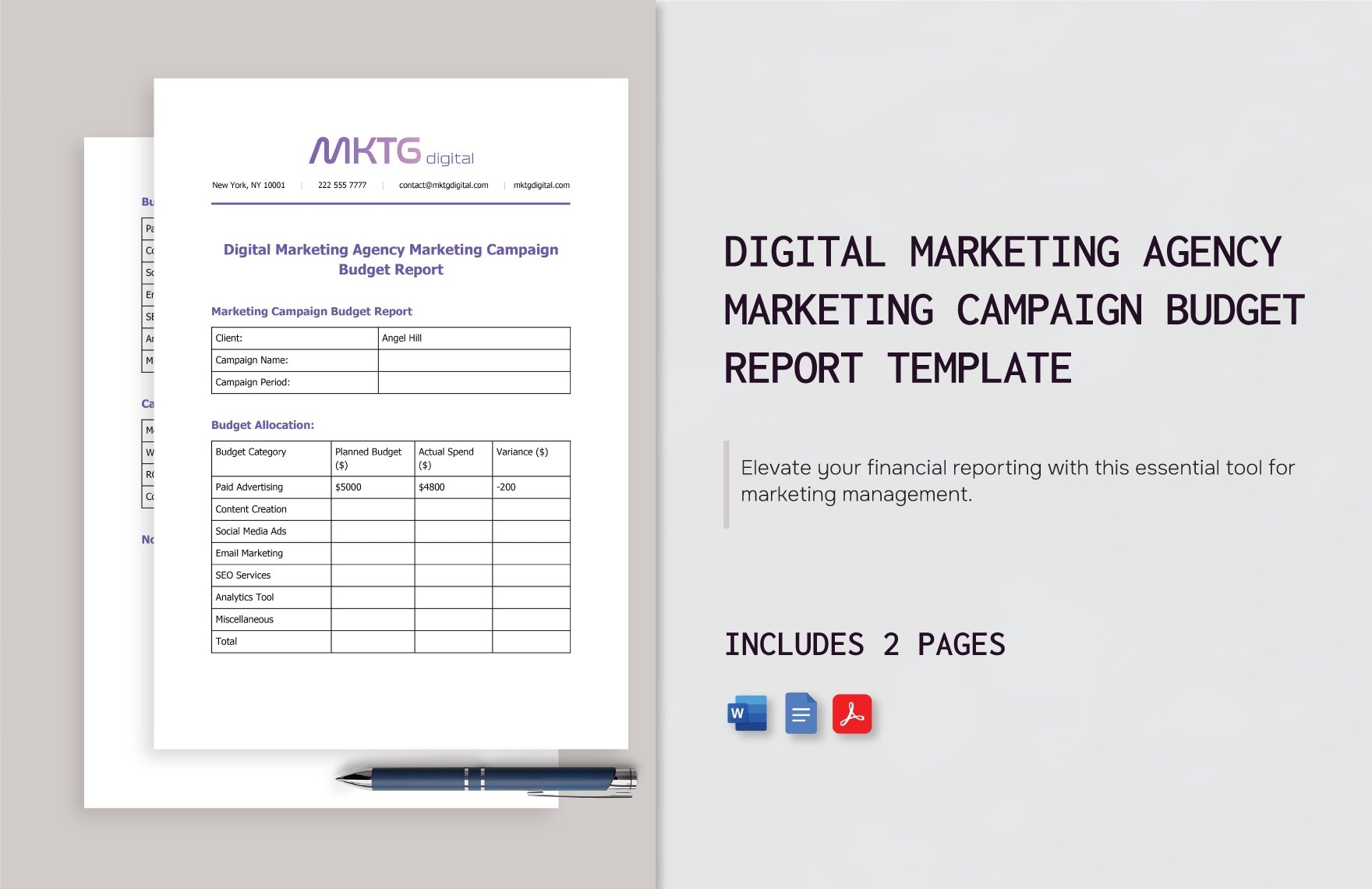 Digital Marketing Agency Marketing Campaign Budget Report Template in Word, Google Docs, PDF