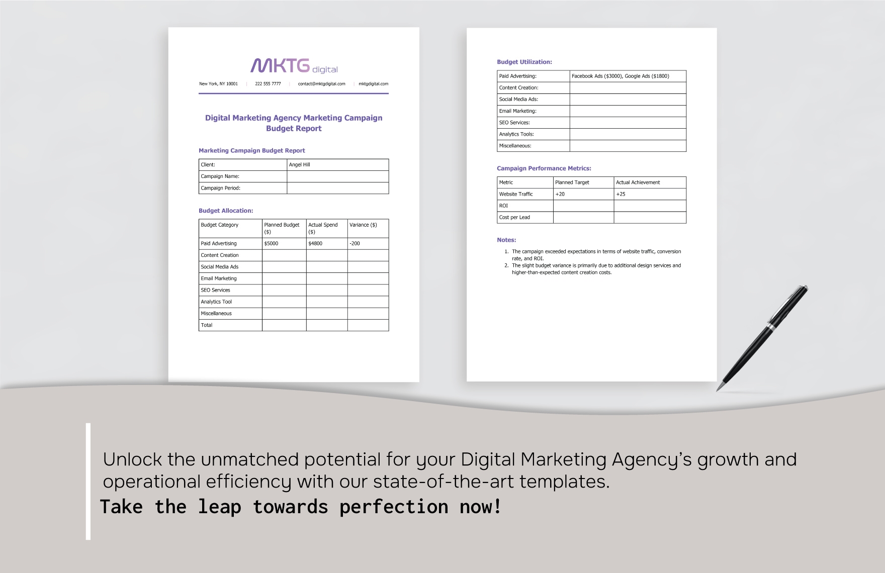 Digital Marketing Agency Marketing Campaign Budget Report Template