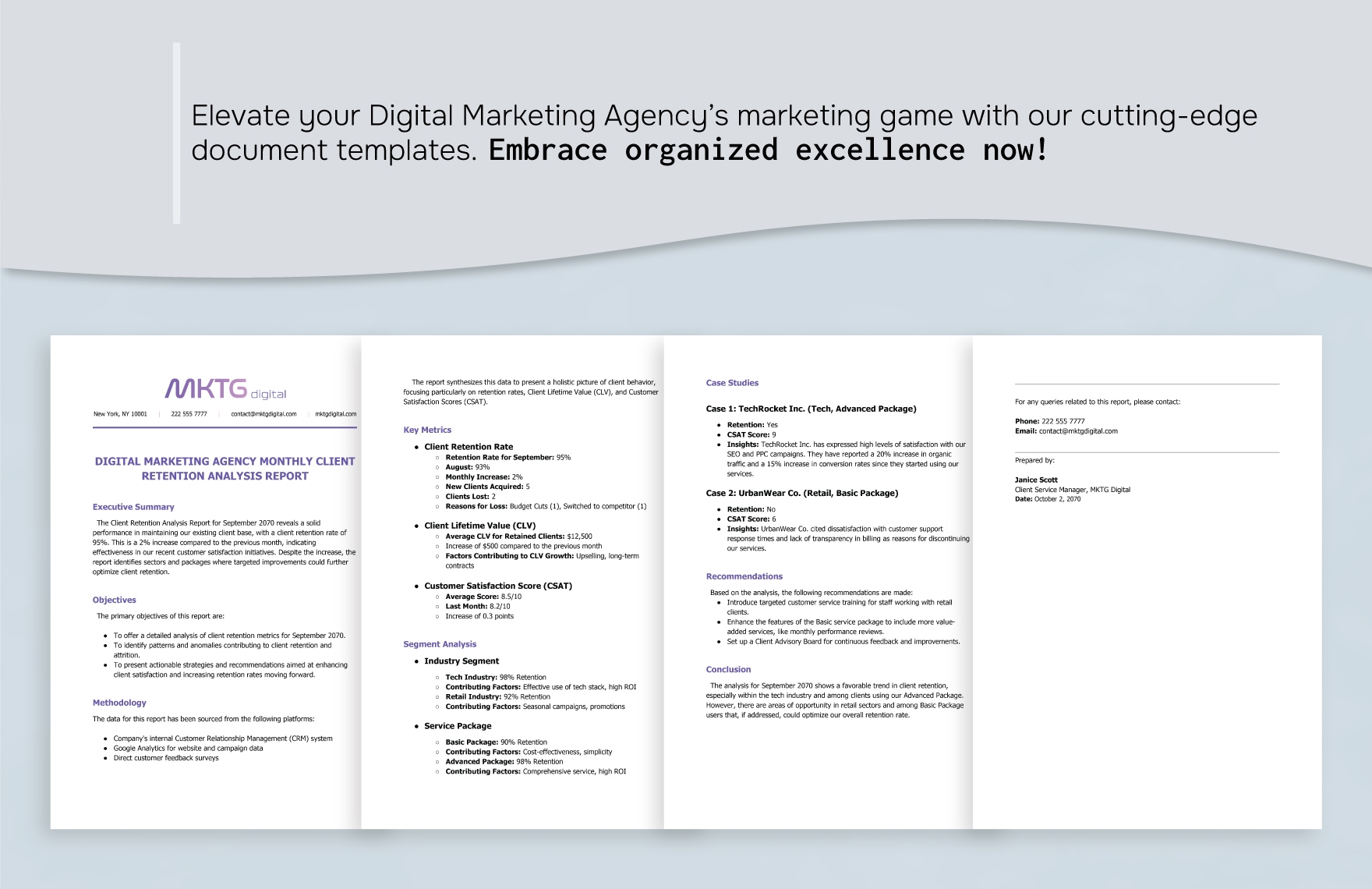 Digital Marketing Agency Monthly Client Retention Analysis Report Template