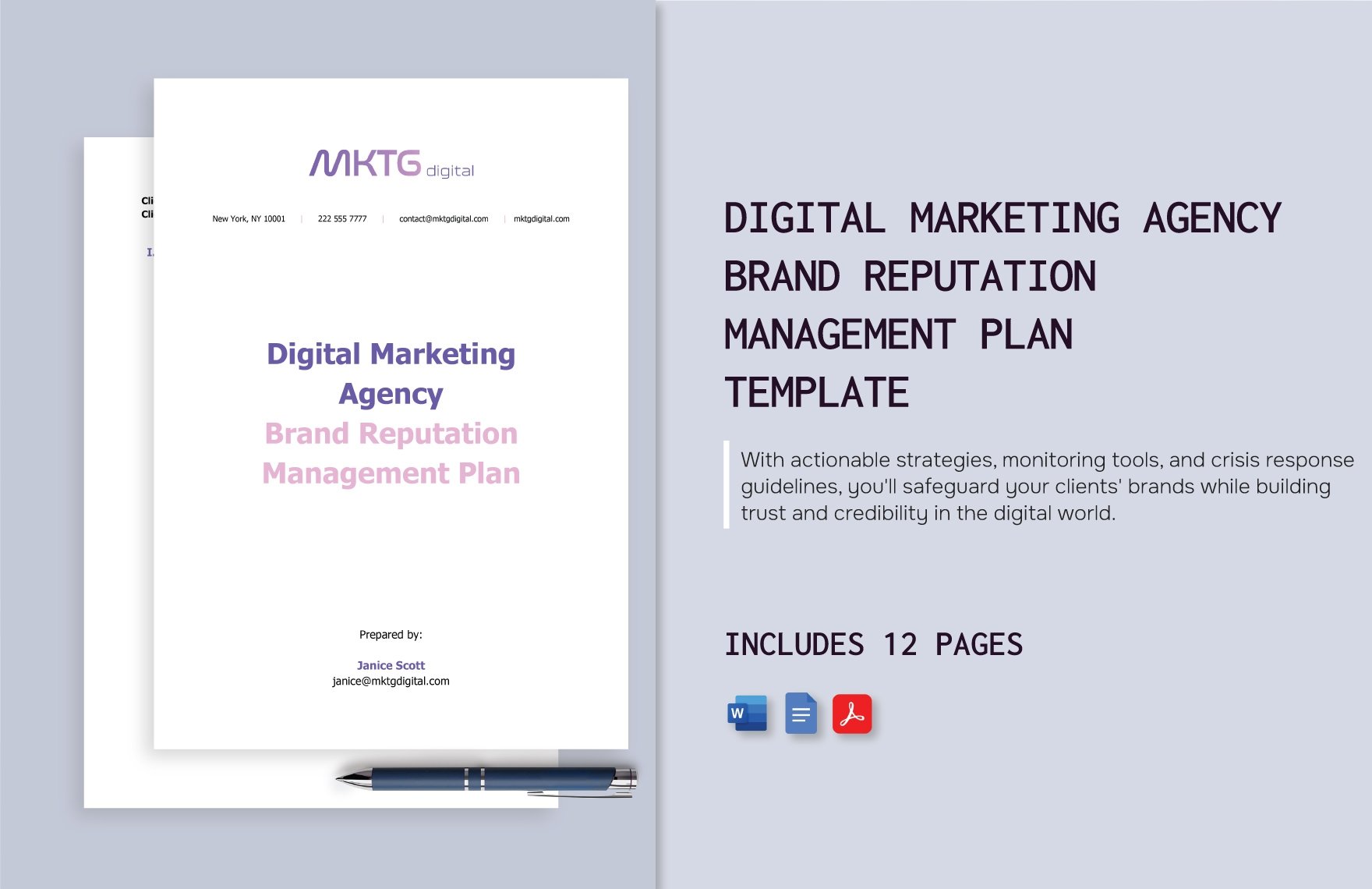 Digital Marketing Agency Brand Reputation Management Plan Template in Word, Google Docs, PDF