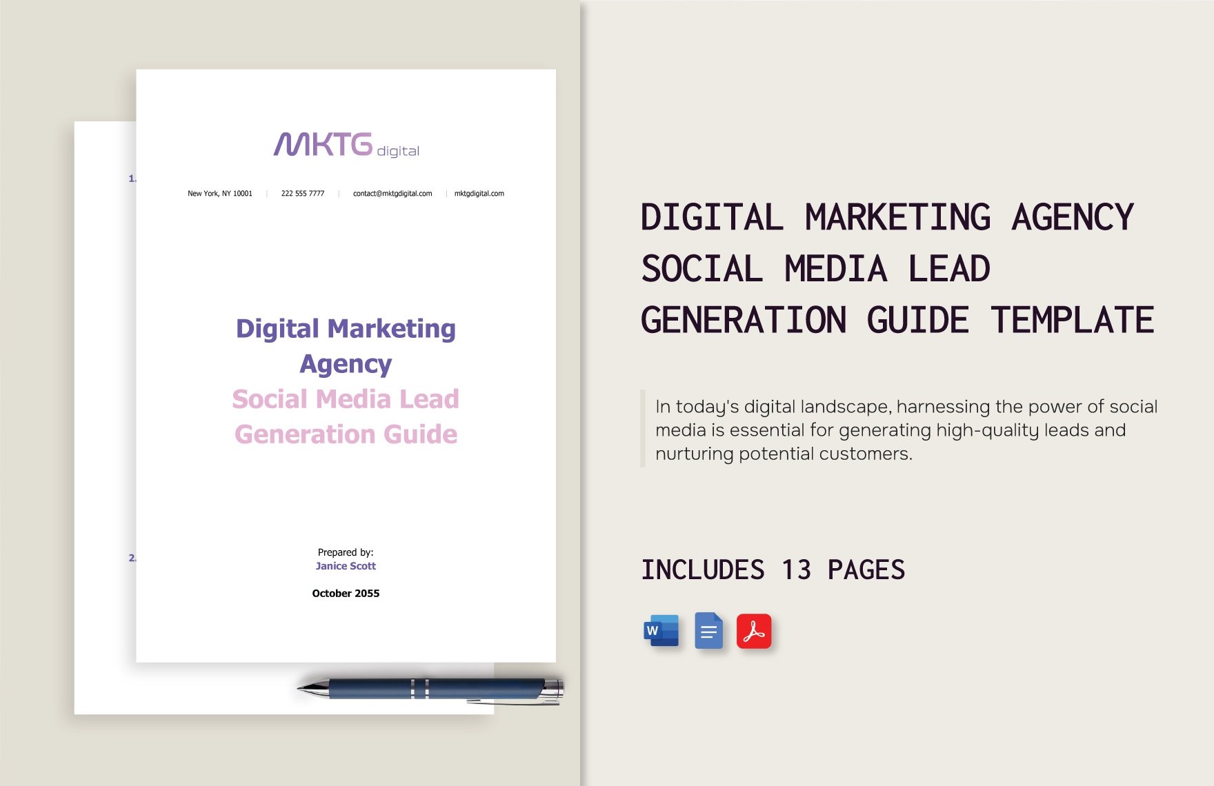 Digital Marketing Agency Social Media Lead Generation Guide Template in Word, Google Docs, PDF