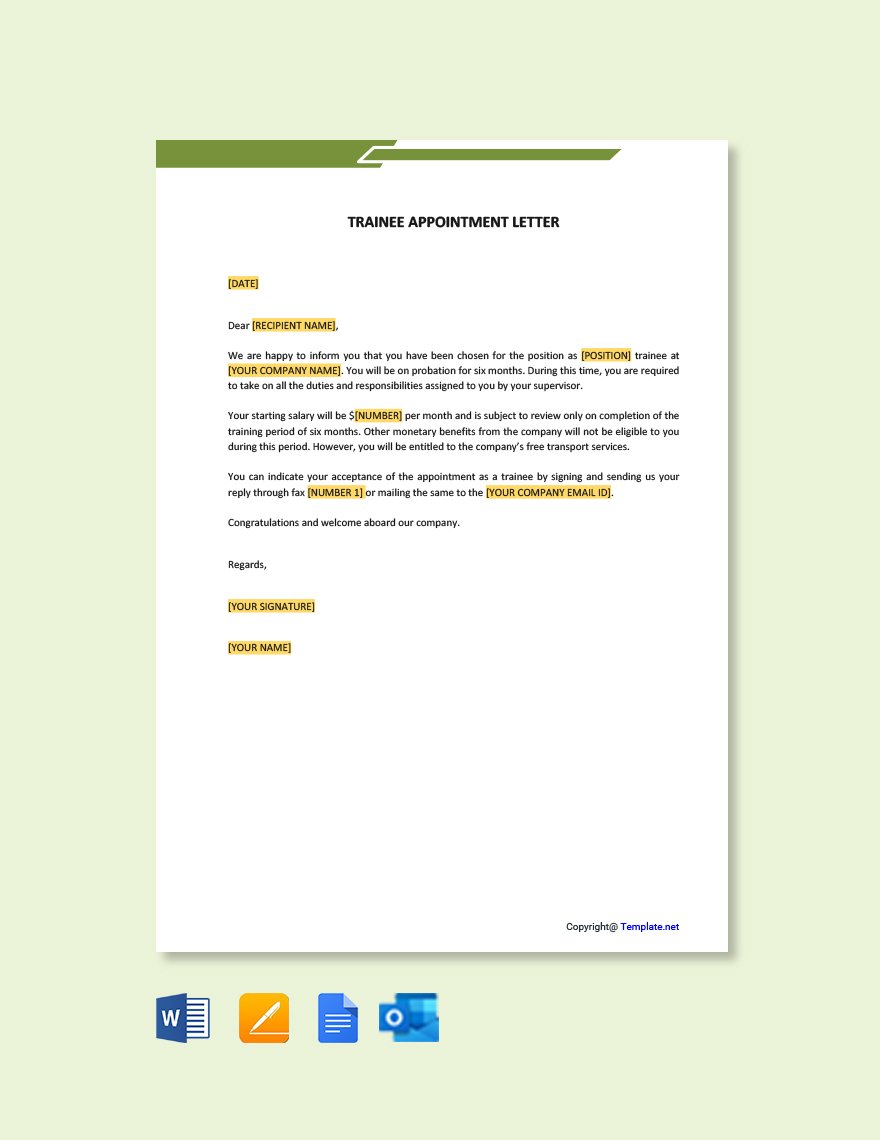 Free Trainee Appointment Letter Template
