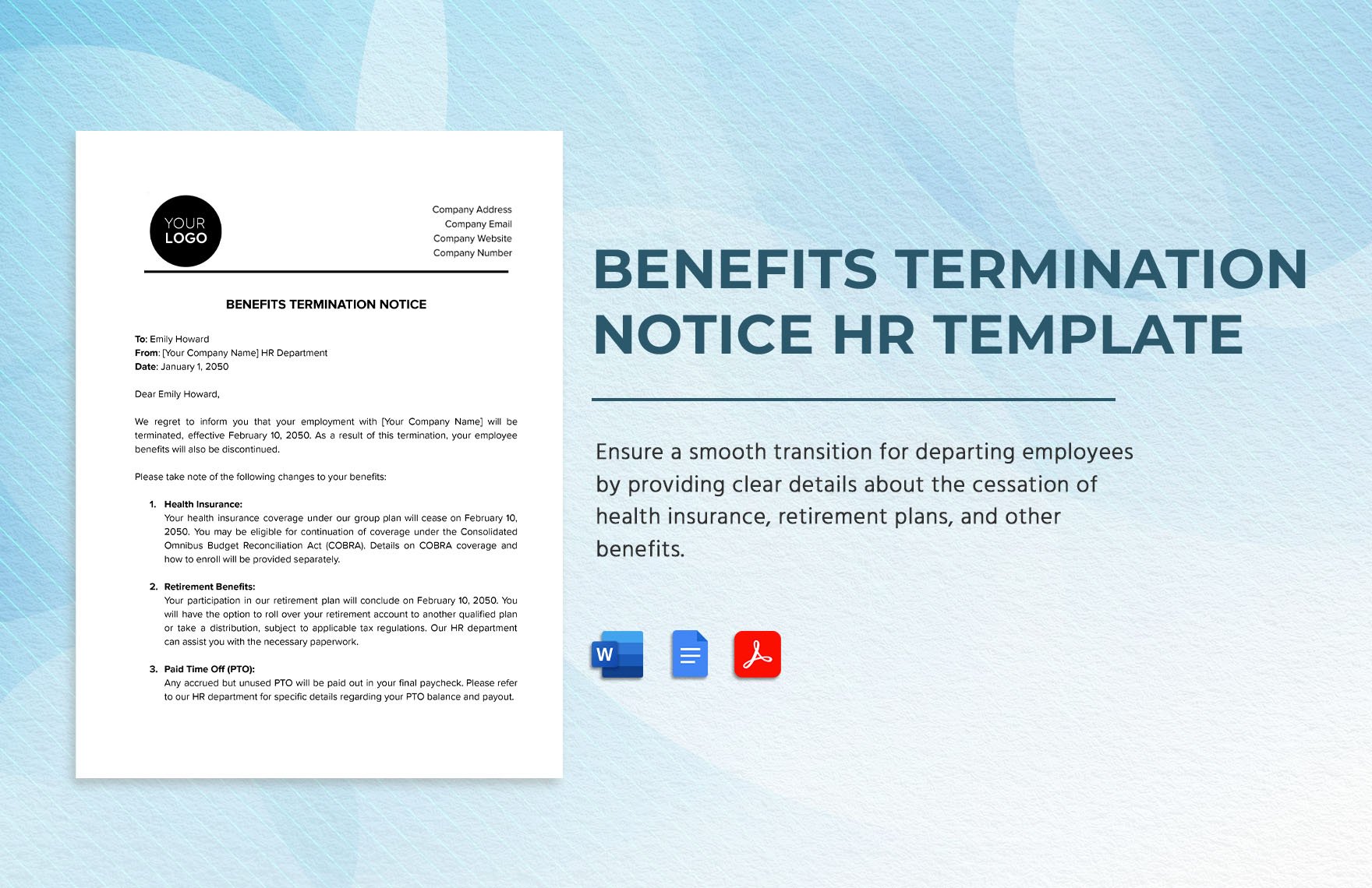 Benefits Termination Notice HR Template in Word, Google Docs, PDF
